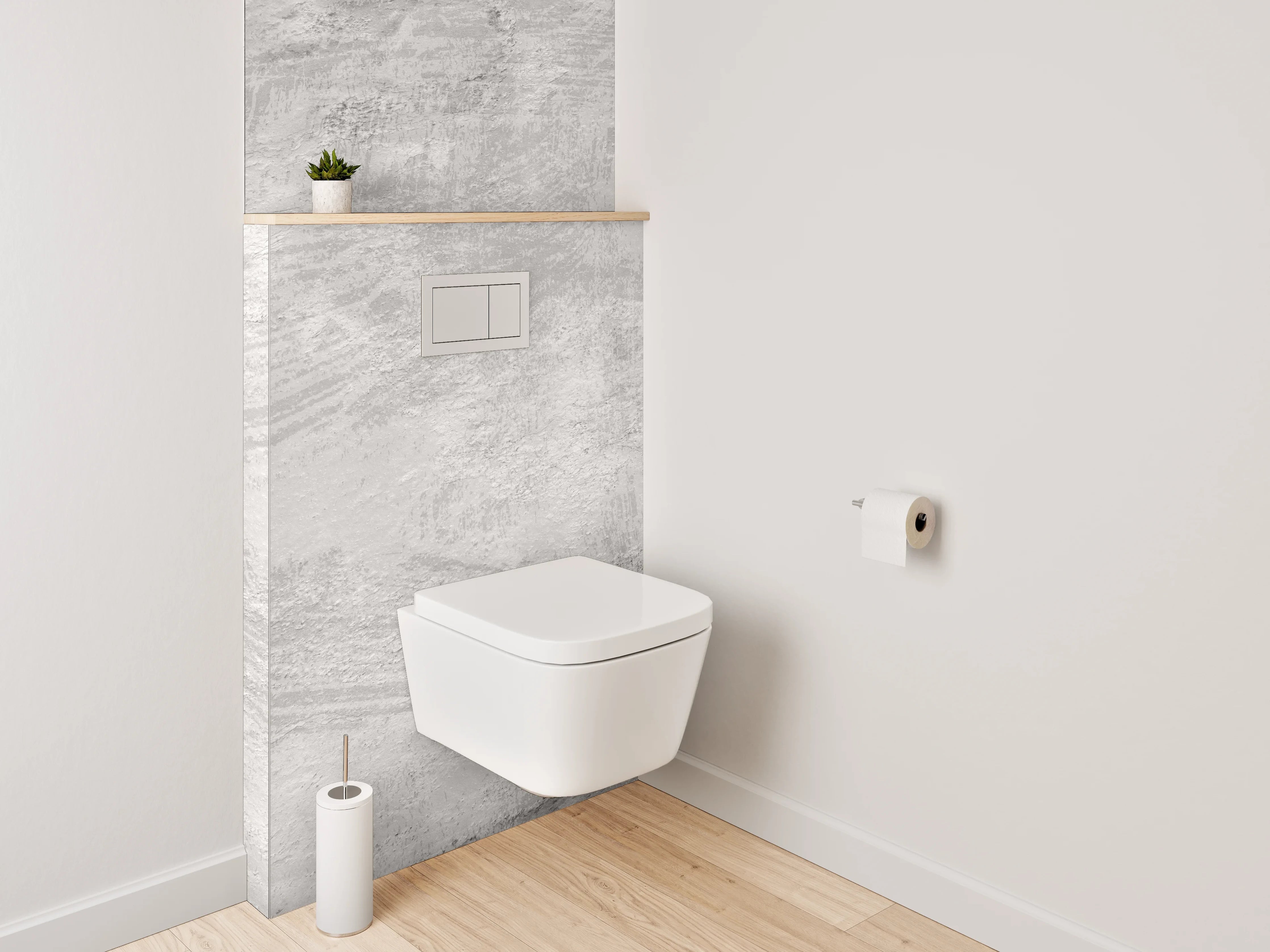 WC-Rückwand - Moderne Betonoptik in Weiß-Grau