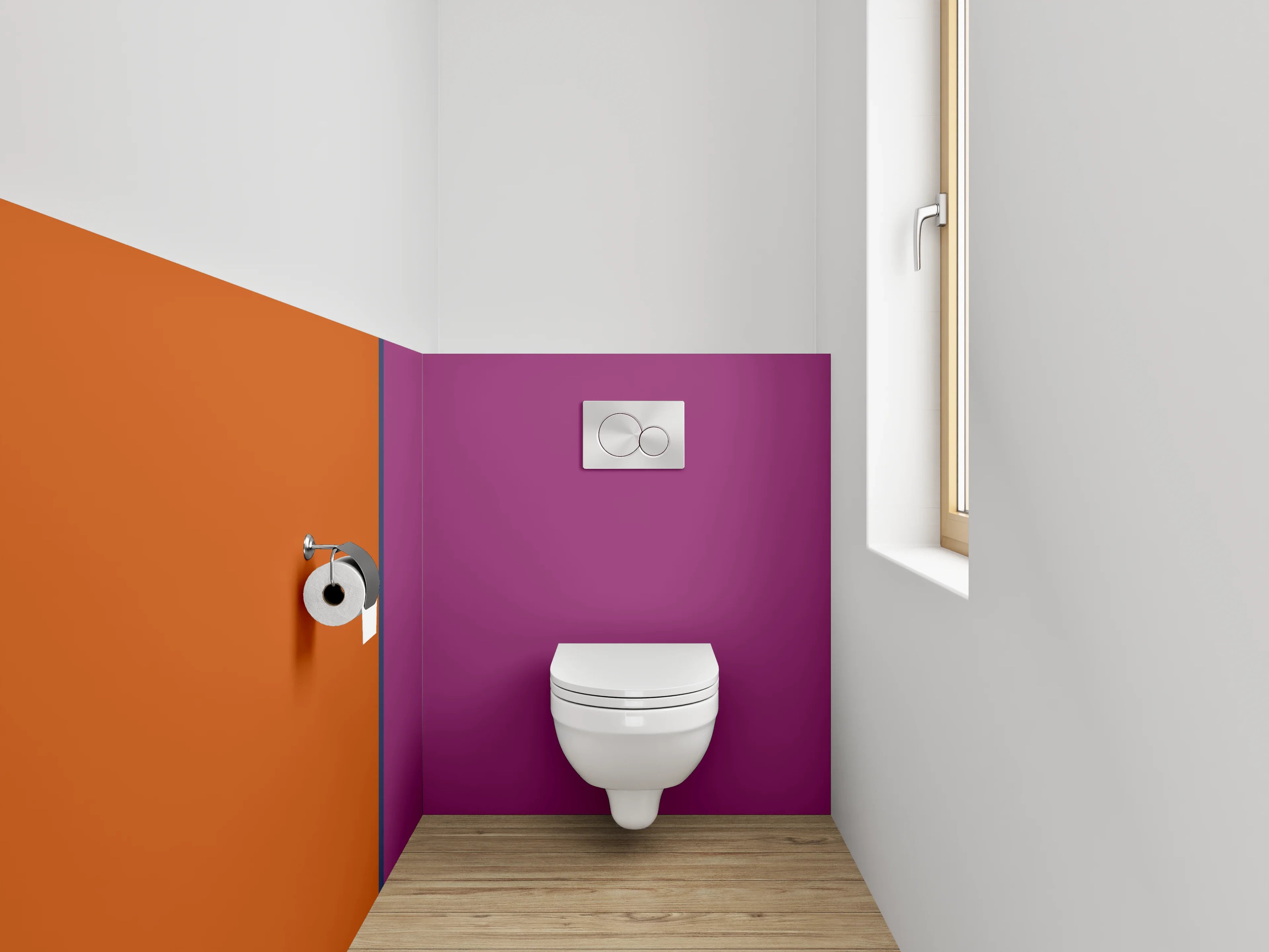 WC-Rückwand - Moderne Farbflächen Orange und Lila