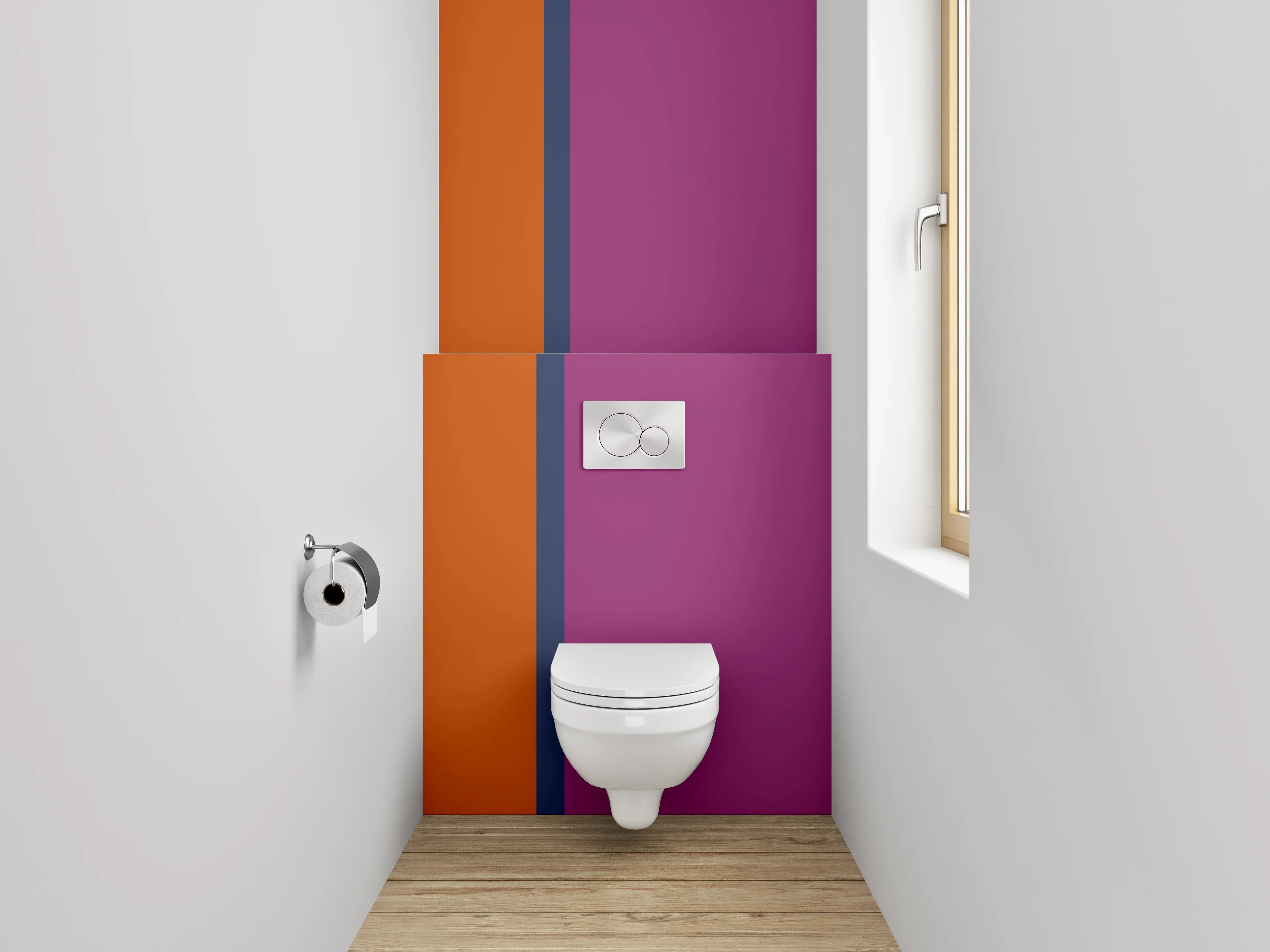 WC-Rückwand - Moderne Farbflächen Orange und Lila
