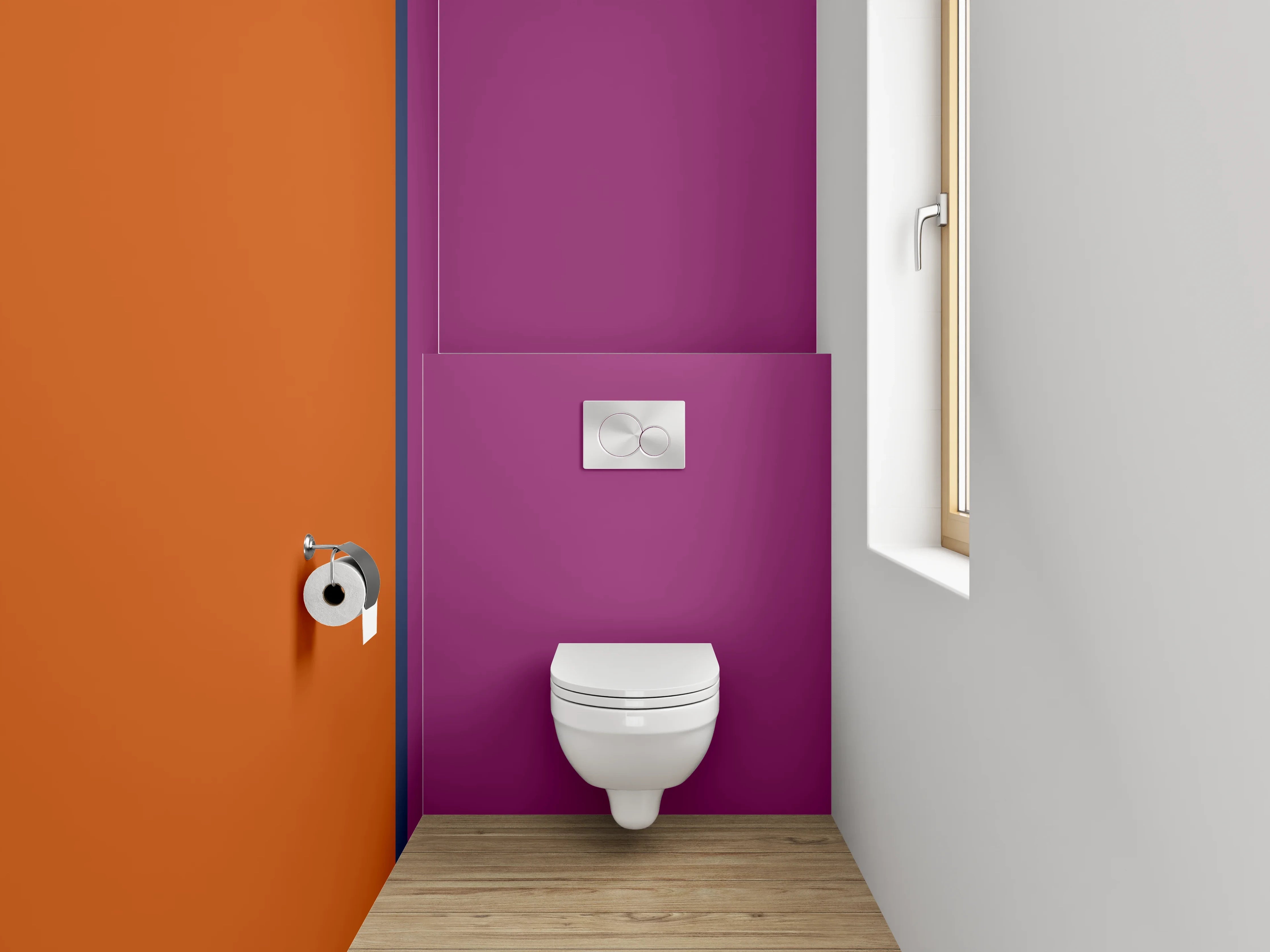 WC-Rückwand - Moderne Farbflächen Orange und Lila
