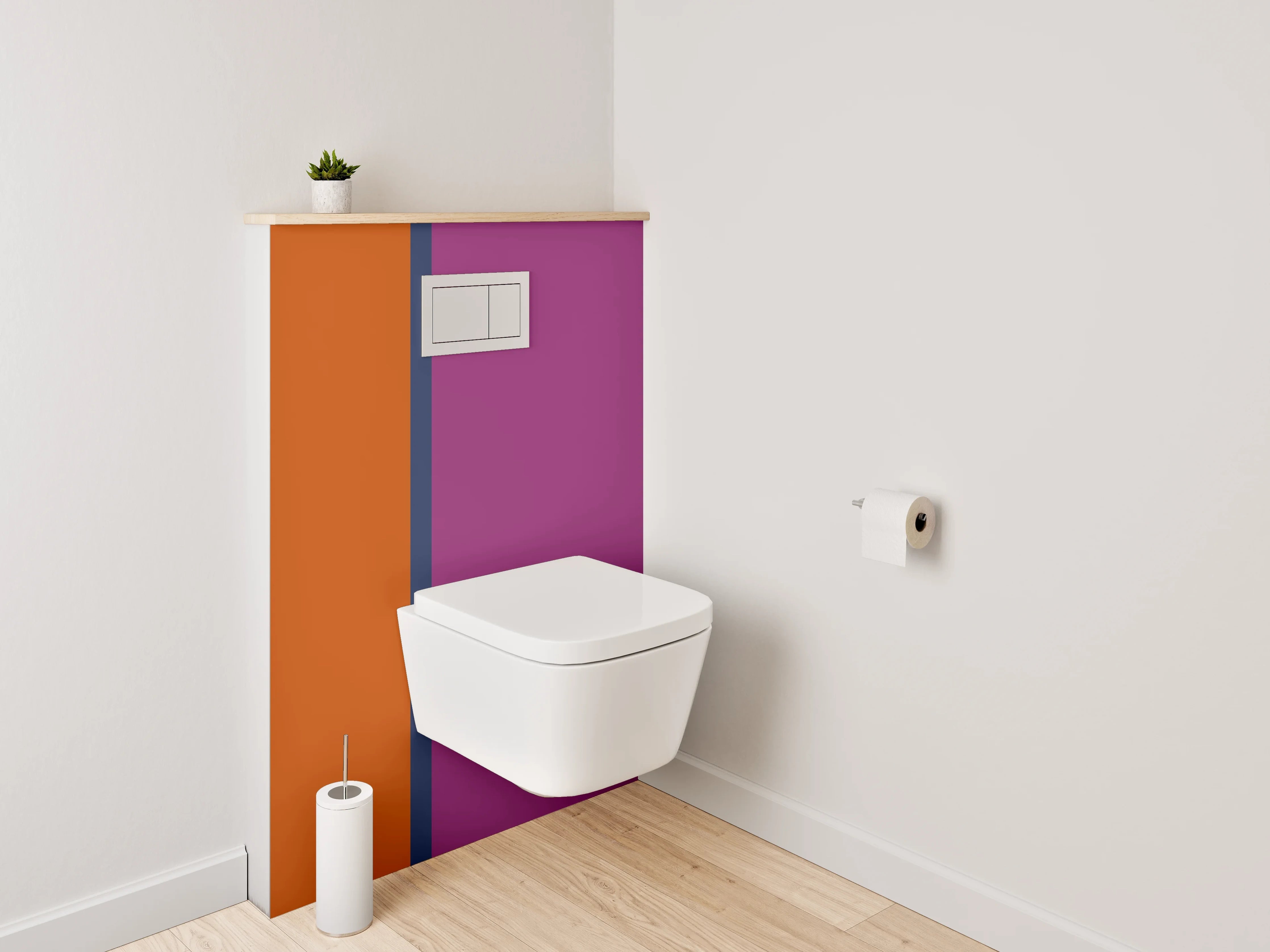 WC-Rückwand - Moderne Farbflächen Orange und Lila