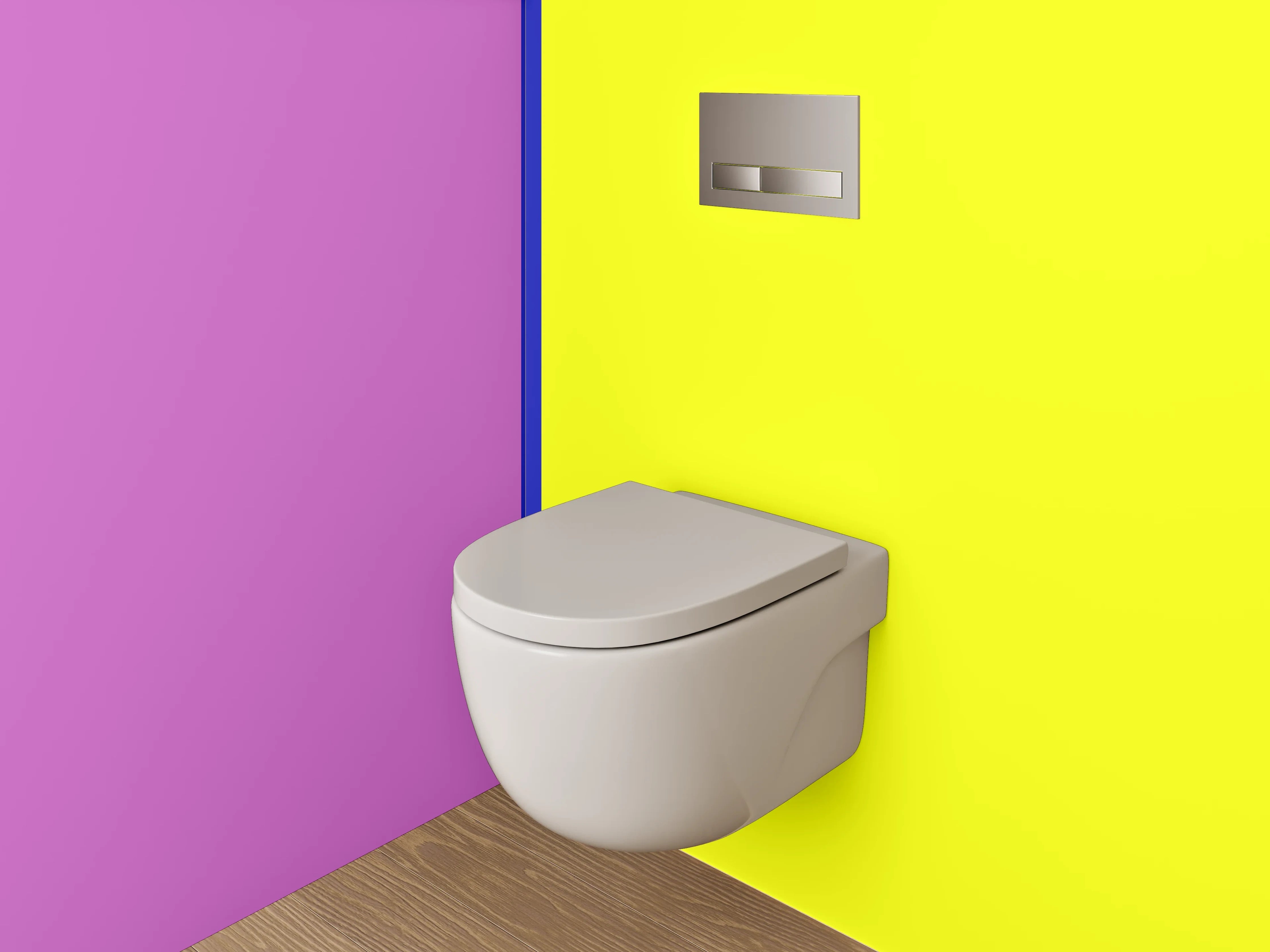 WC-Rückwand - Moderne Farbkombination Pink Gelb Blau