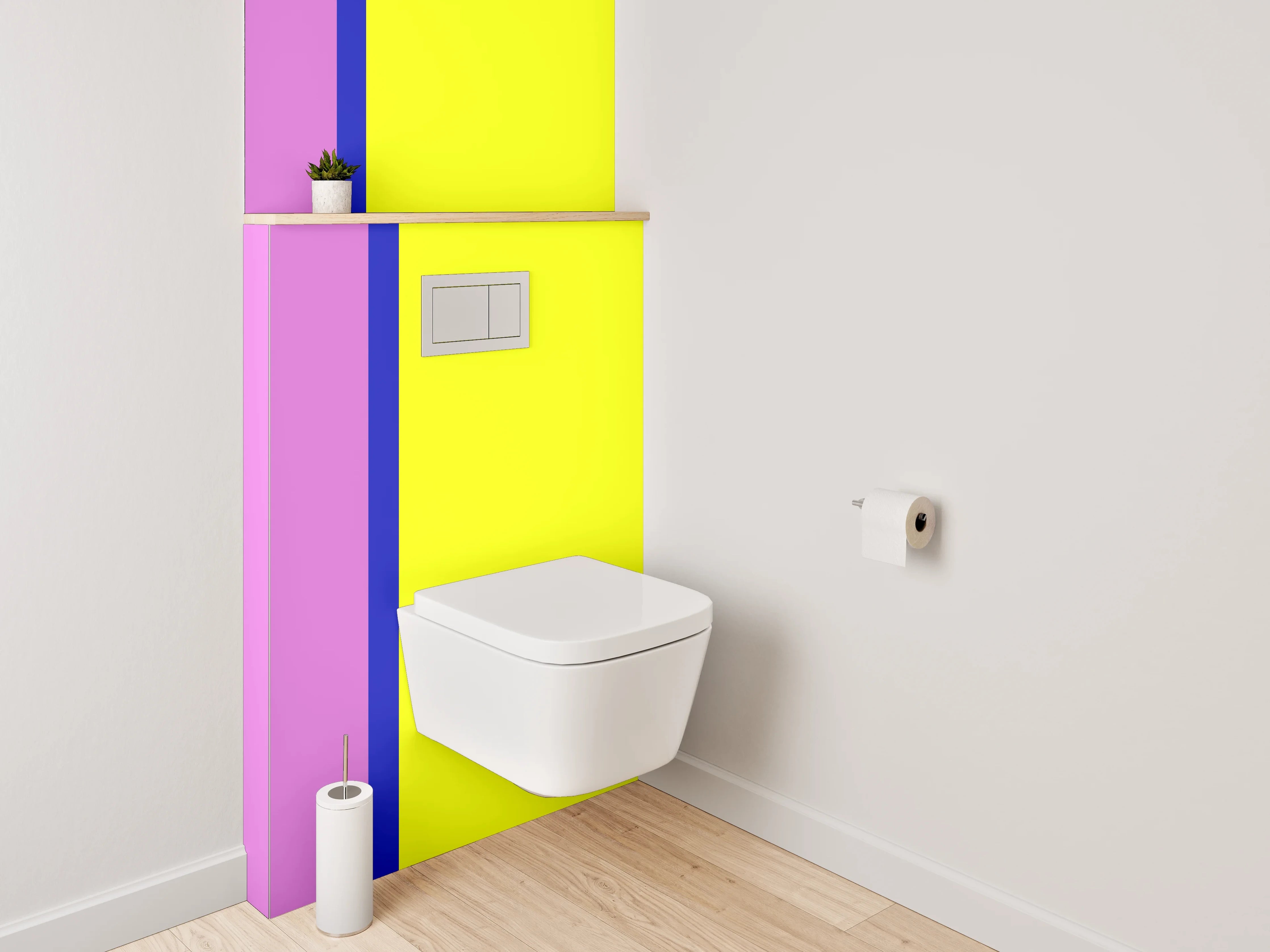 WC-Rückwand - Moderne Farbkombination Pink Gelb Blau