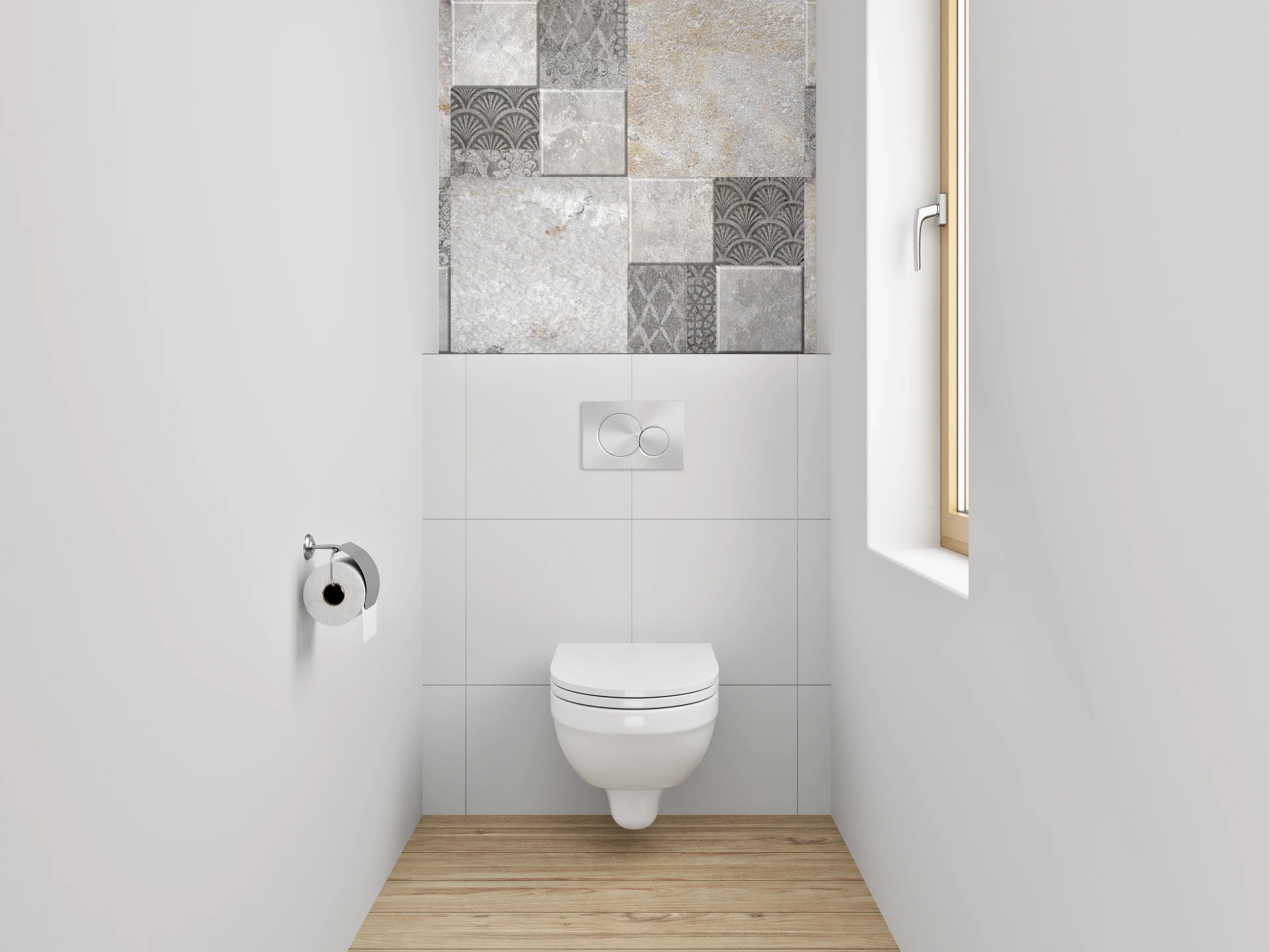 WC-Rückwand - Moderne Fliesen Mosaik Grau Weiß
