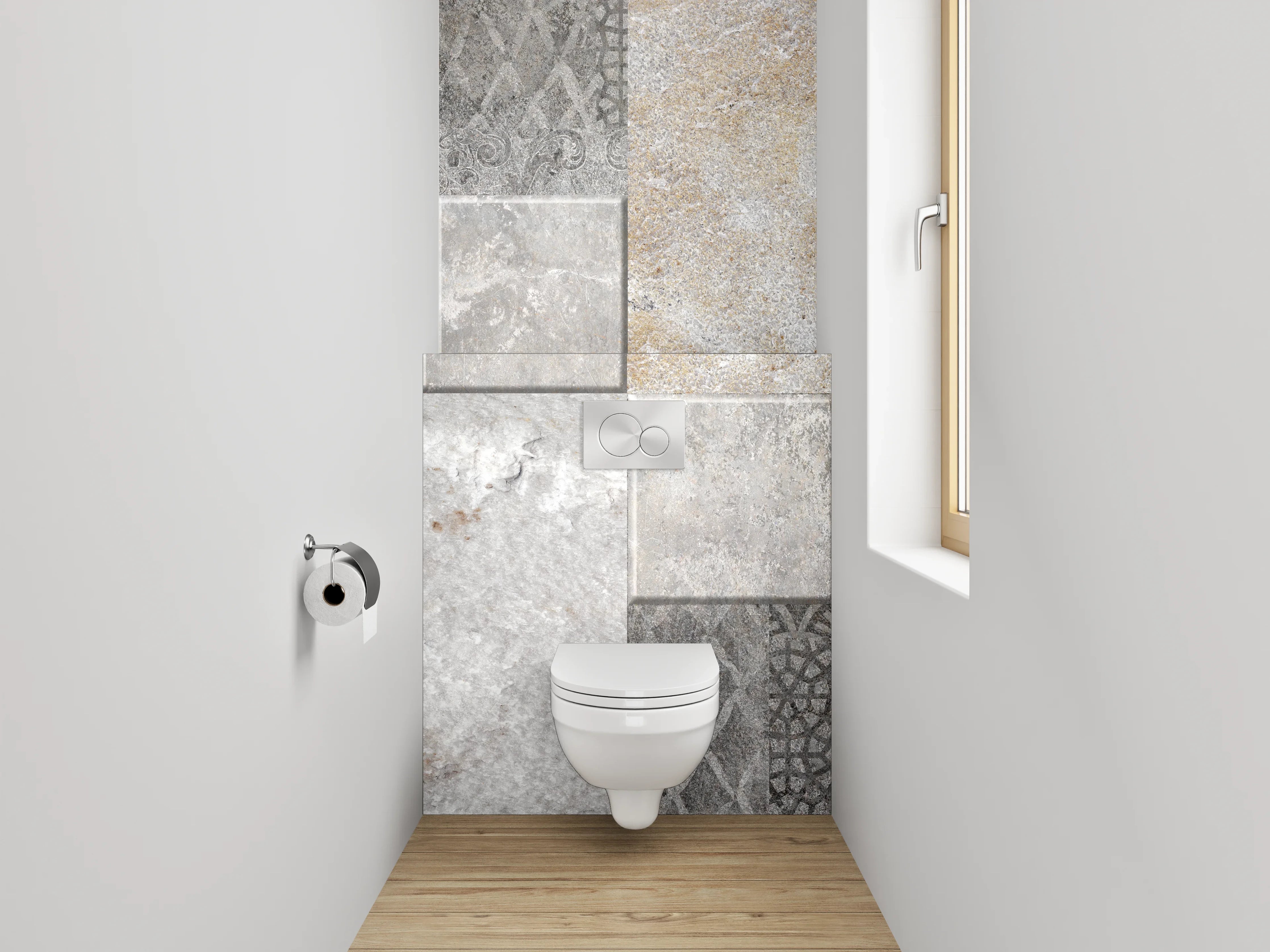 WC-Rückwand - Moderne Fliesen Mosaik Grau Weiß