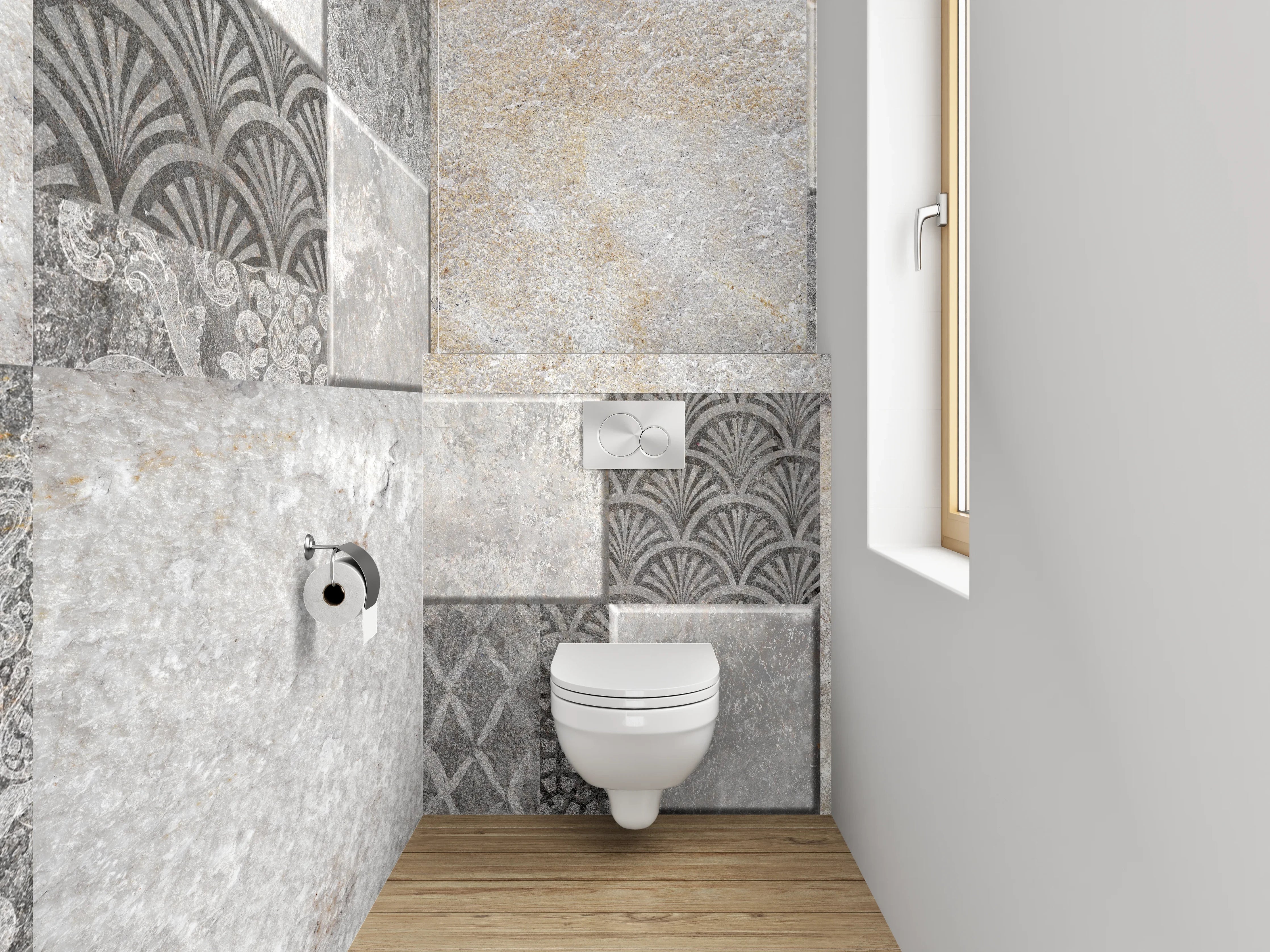 WC-Rückwand - Moderne Fliesen Mosaik Grau Weiß