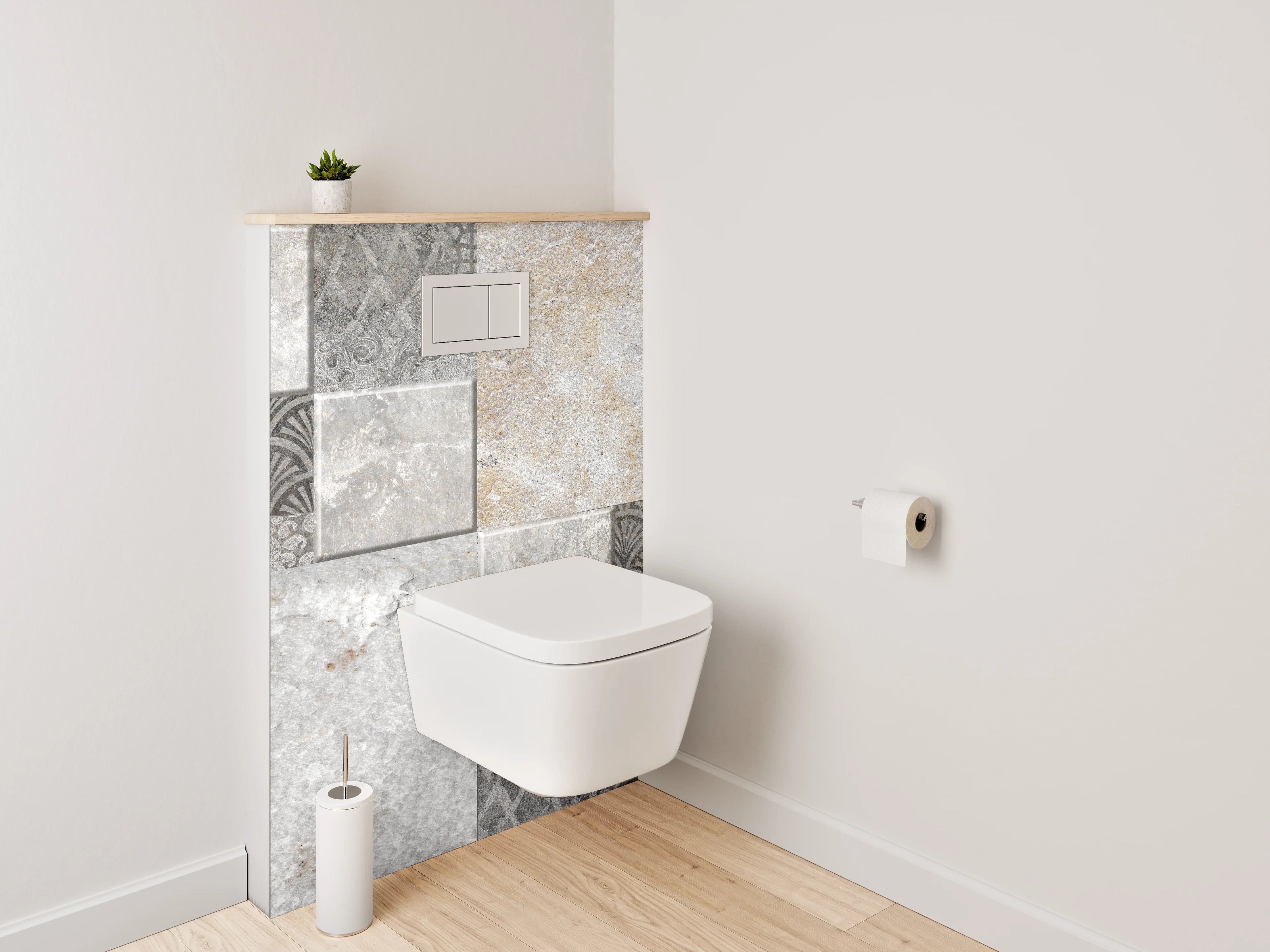 WC-Rückwand - Moderne Fliesen Mosaik Grau Weiß