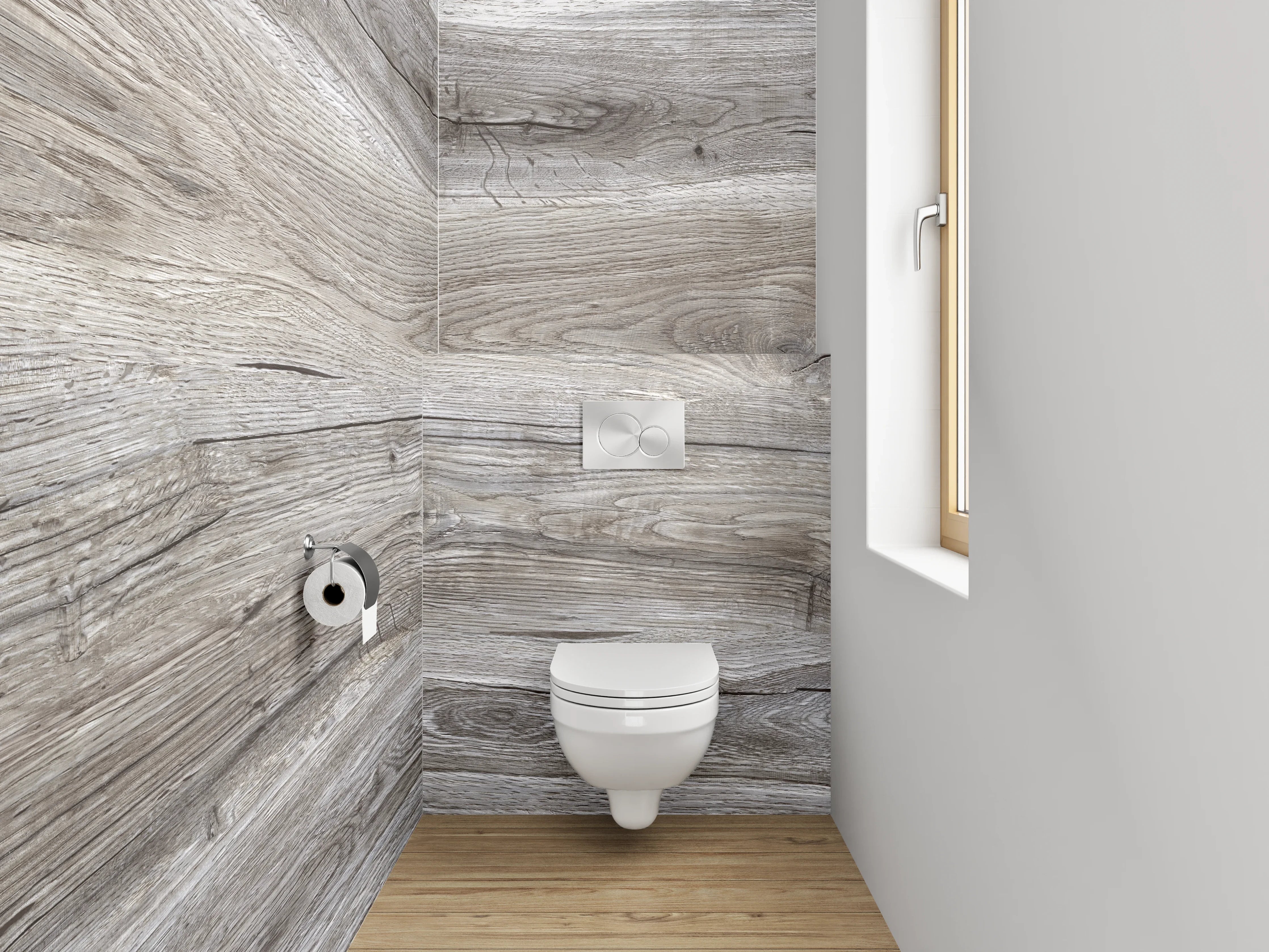 WC-Rückwand - Moderne Holzoptik Grau Braun