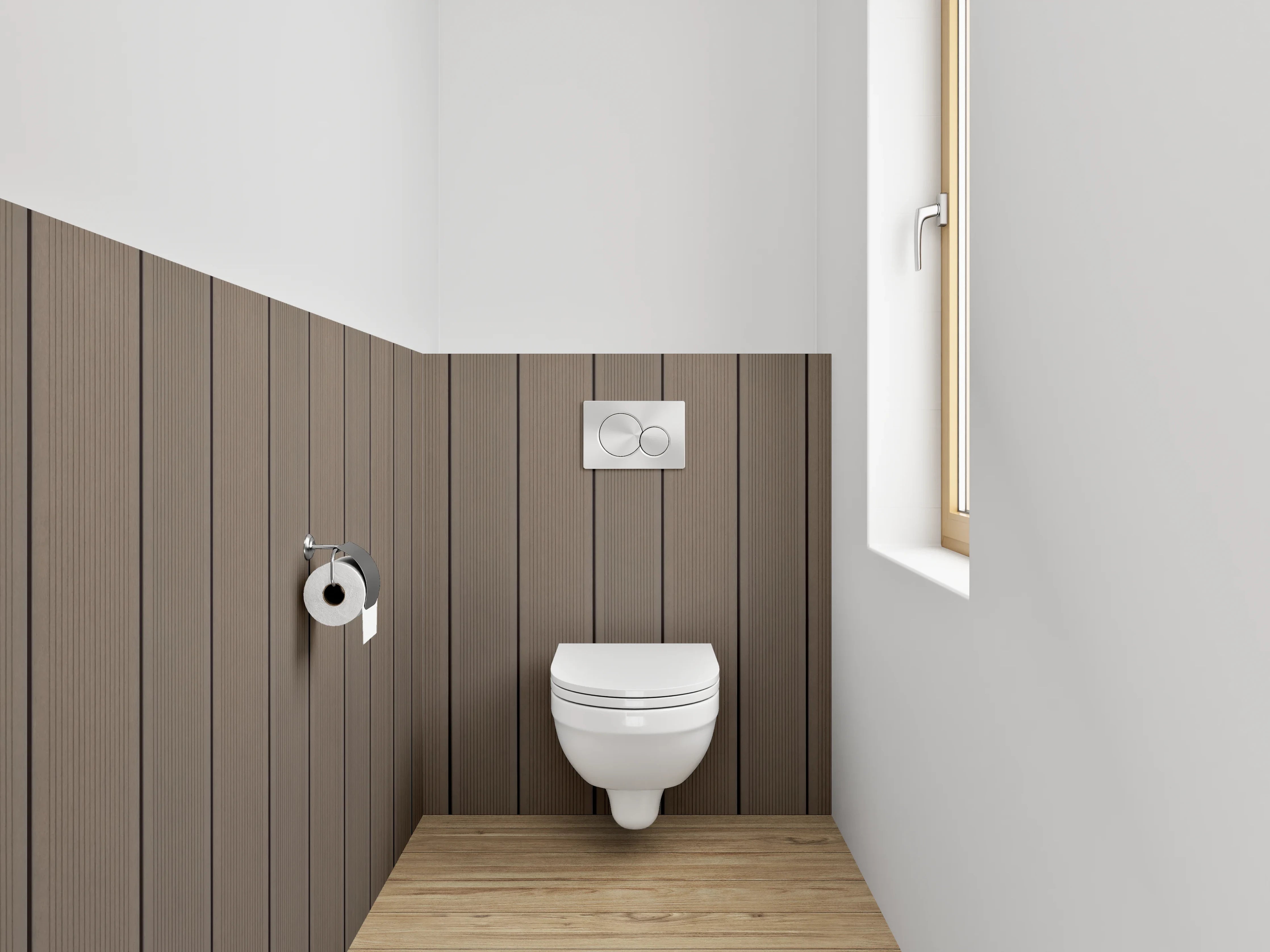 WC-Rückwand - Moderne Holzoptik Wandpaneele Braun