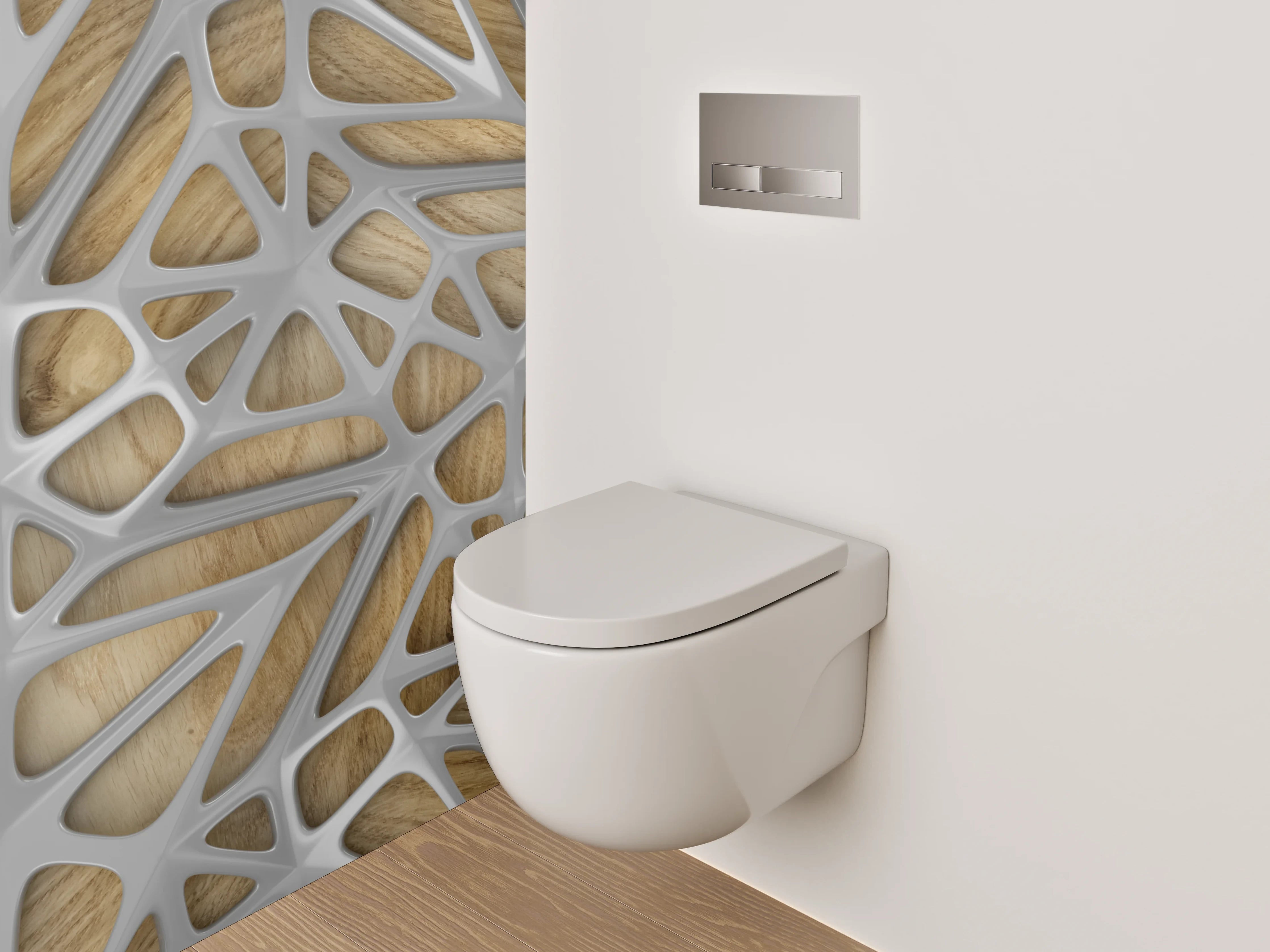 WC-Rückwand - Moderne Holzwand mit kunstvollem Muster