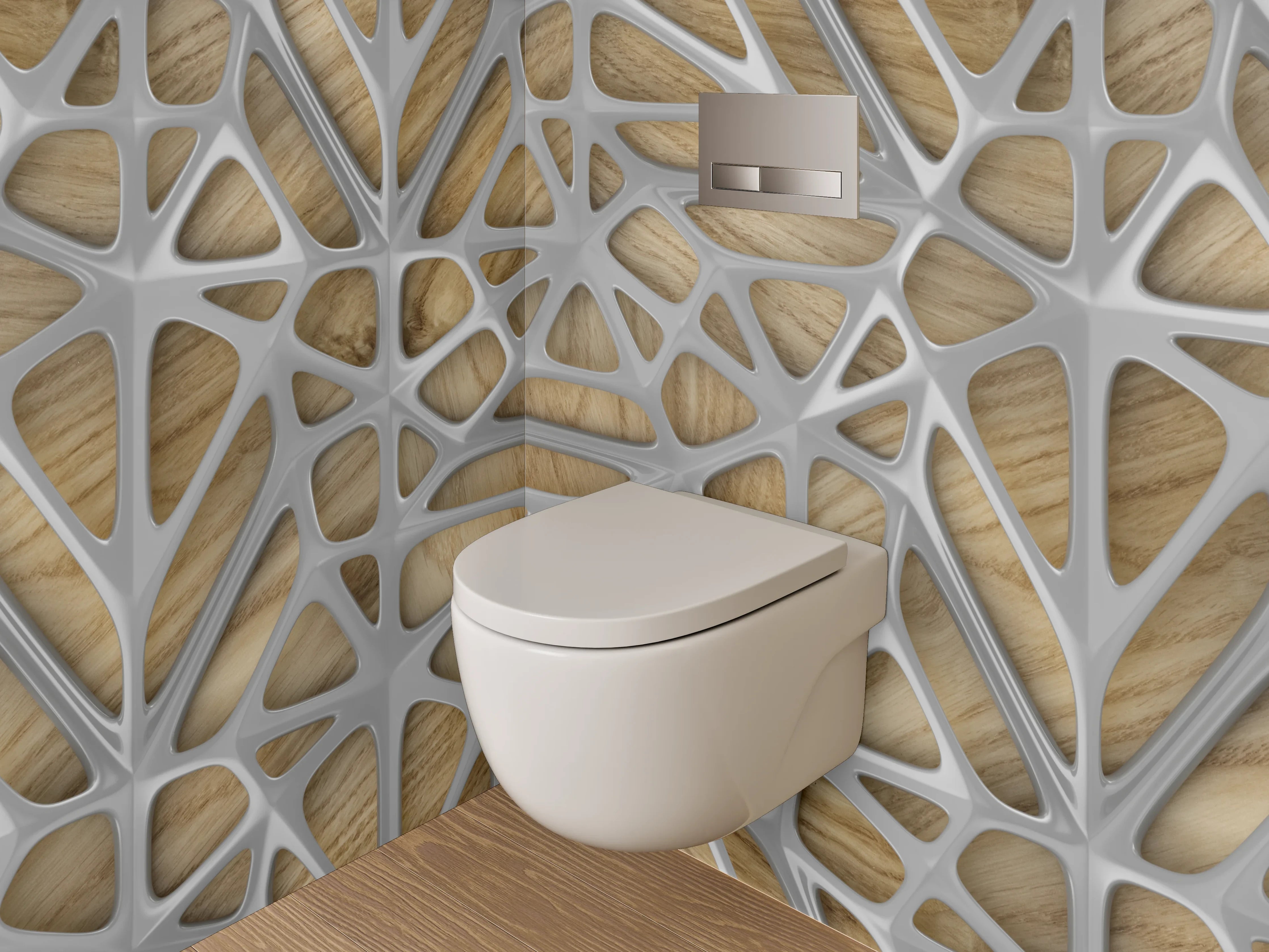 WC-Rückwand - Moderne Holzwand mit kunstvollem Muster