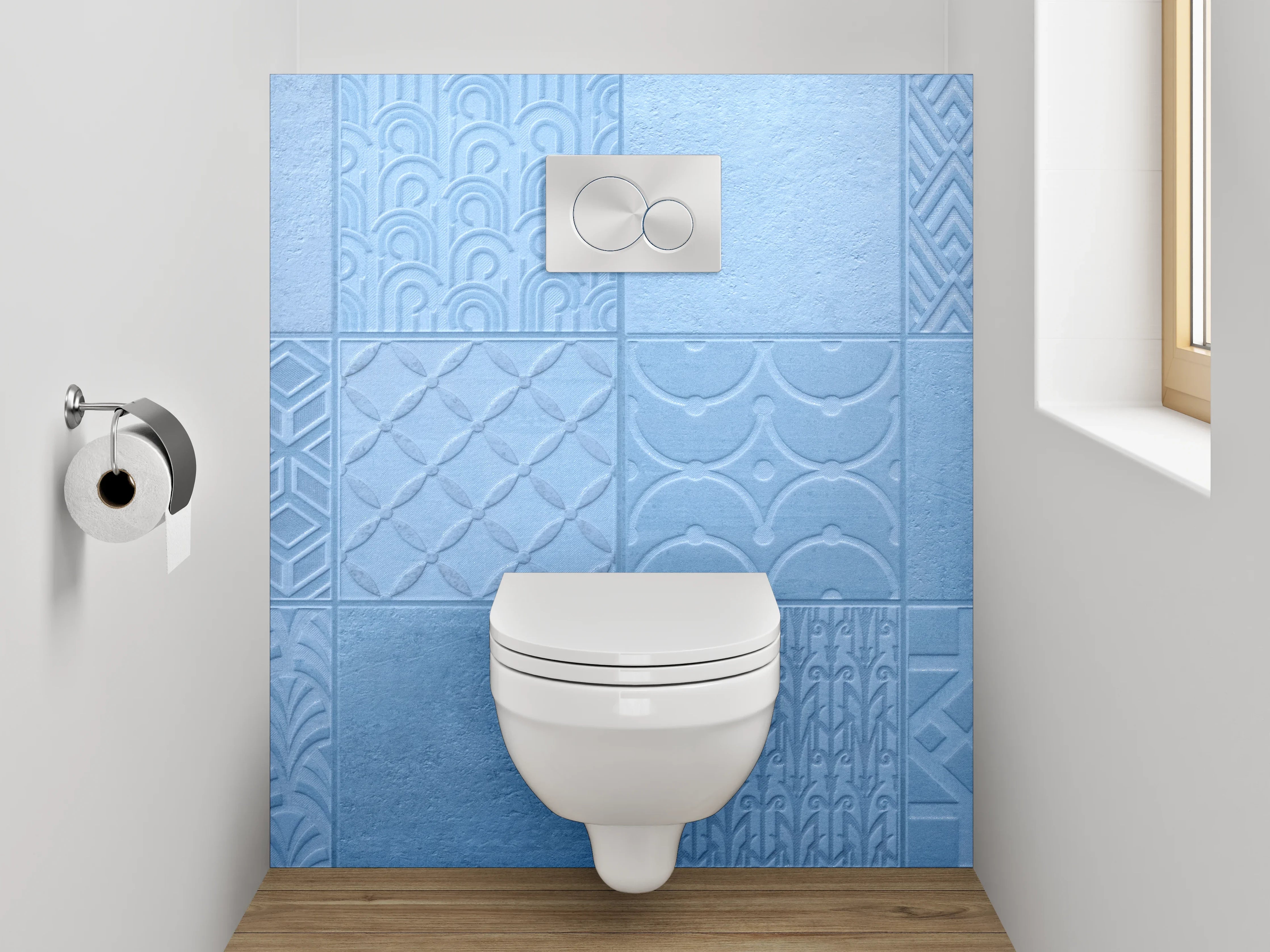 WC-Rückwand - Moderne blaue Muster-Fliesen-Optik