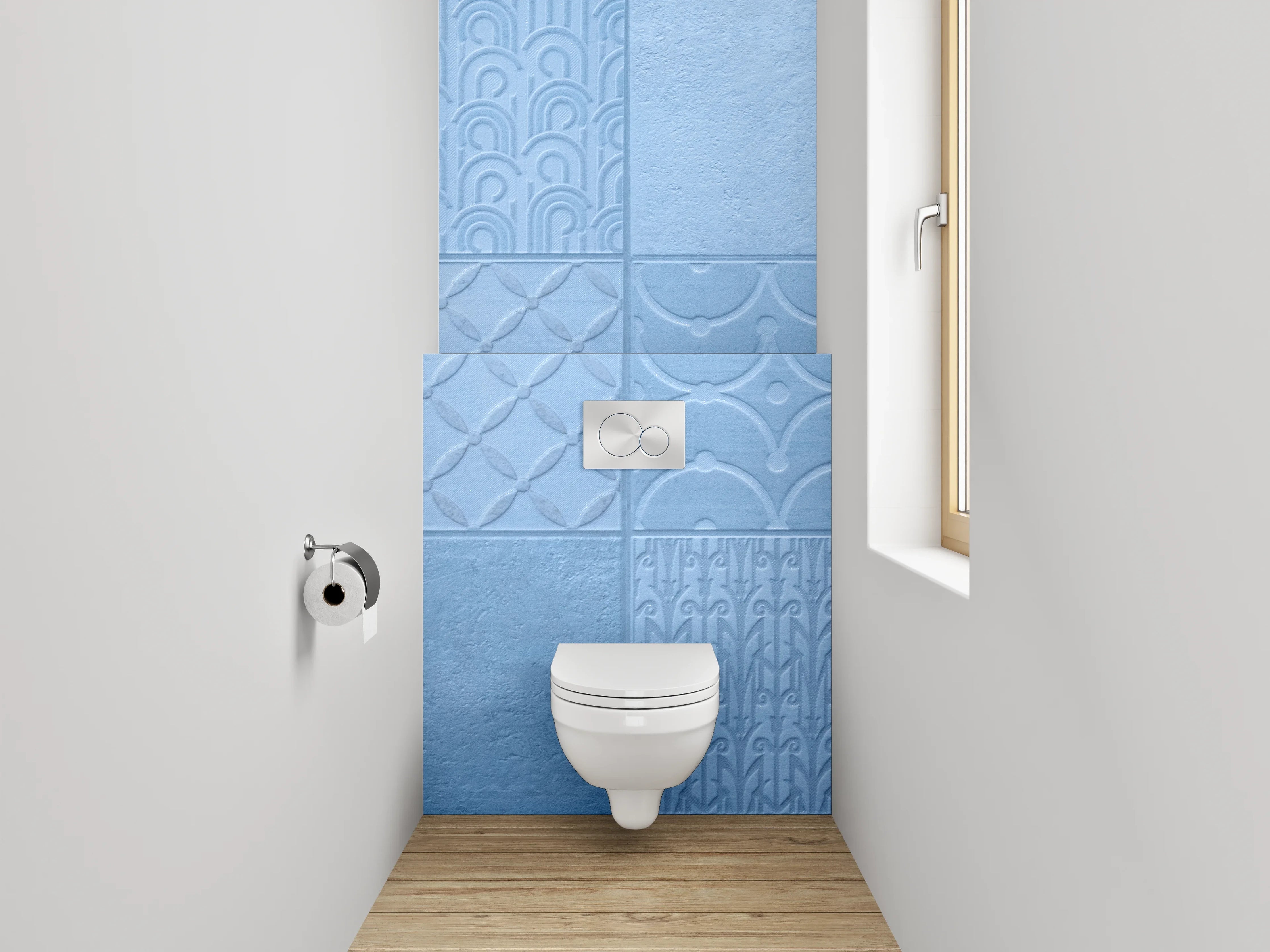 WC-Rückwand - Moderne blaue Muster-Fliesen-Optik