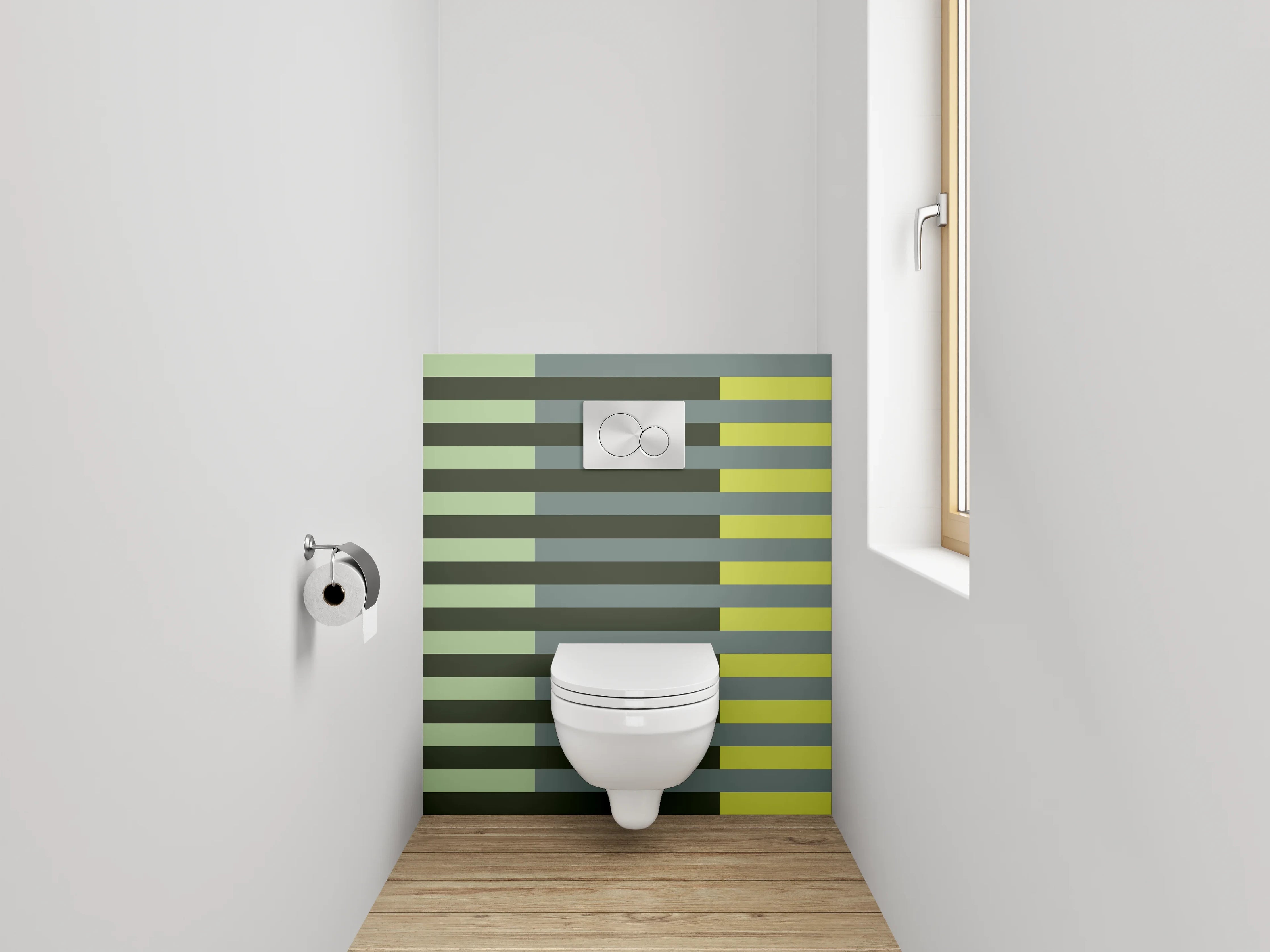 WC-Rückwand - Moderne geometrische Linien in Grüntönen