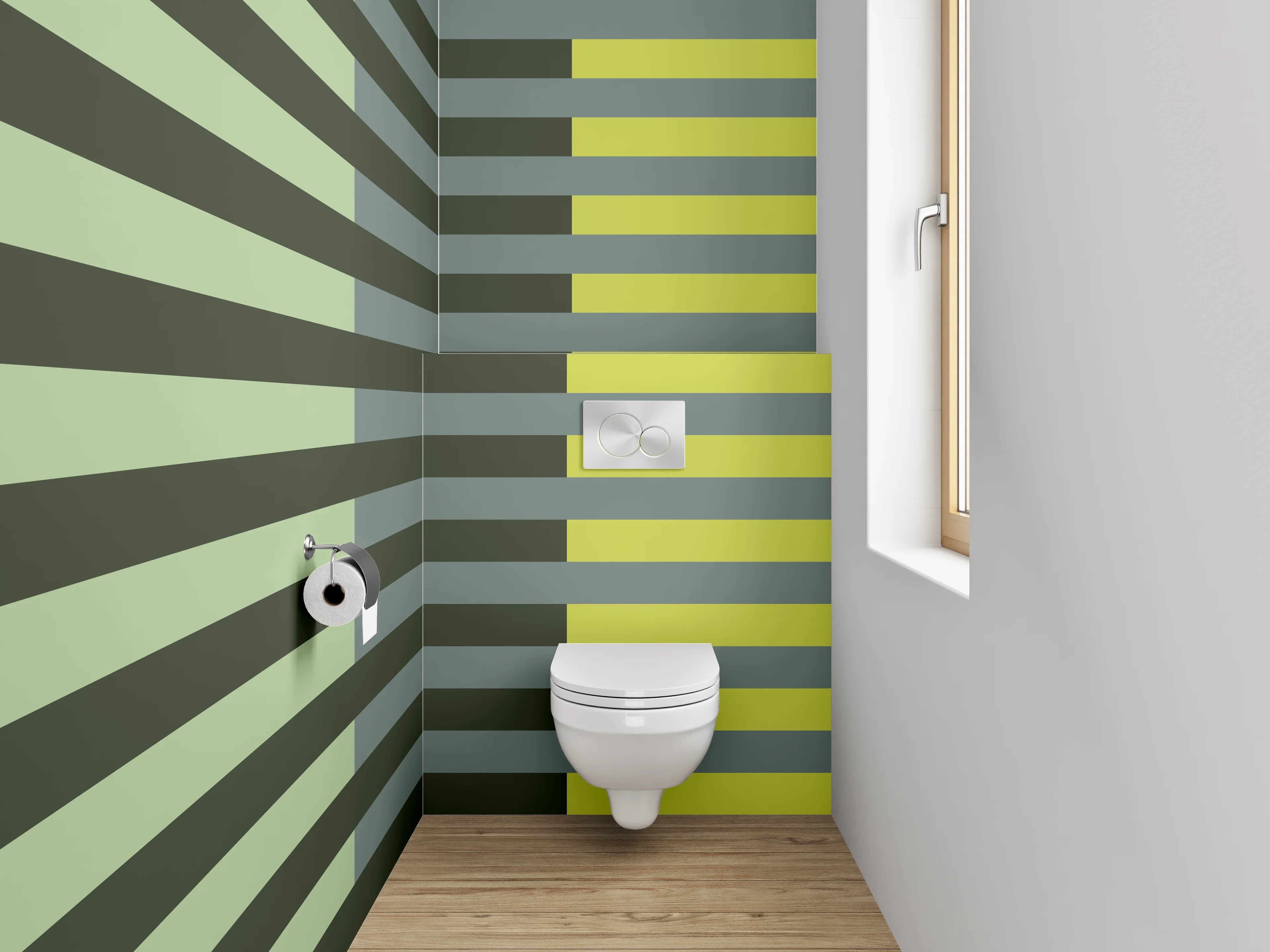 WC-Rückwand - Moderne geometrische Linien in Grüntönen