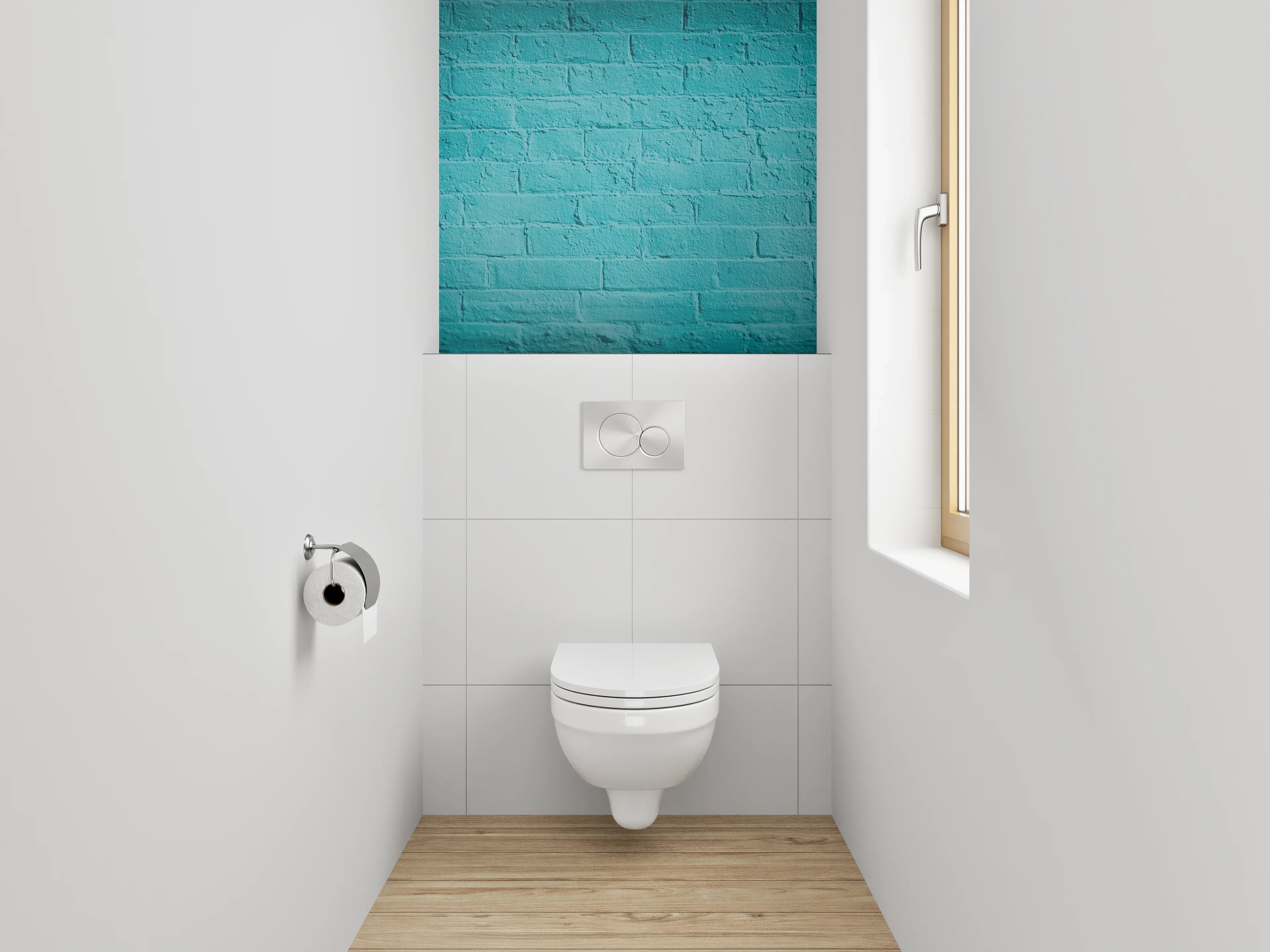 WC-Rückwand - Moderne türkisfarbene Ziegelwand