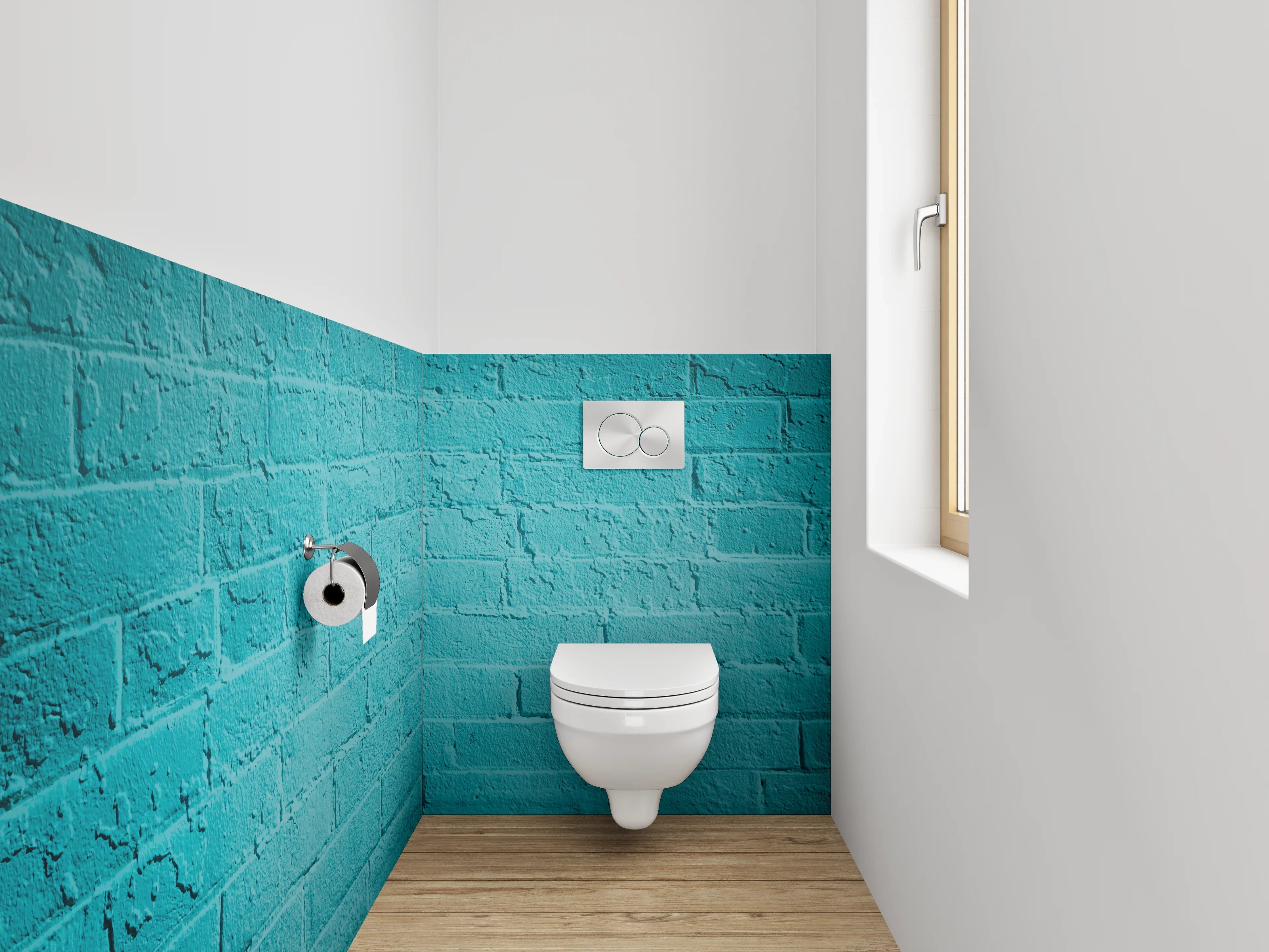 WC-Rückwand - Moderne türkisfarbene Ziegelwand