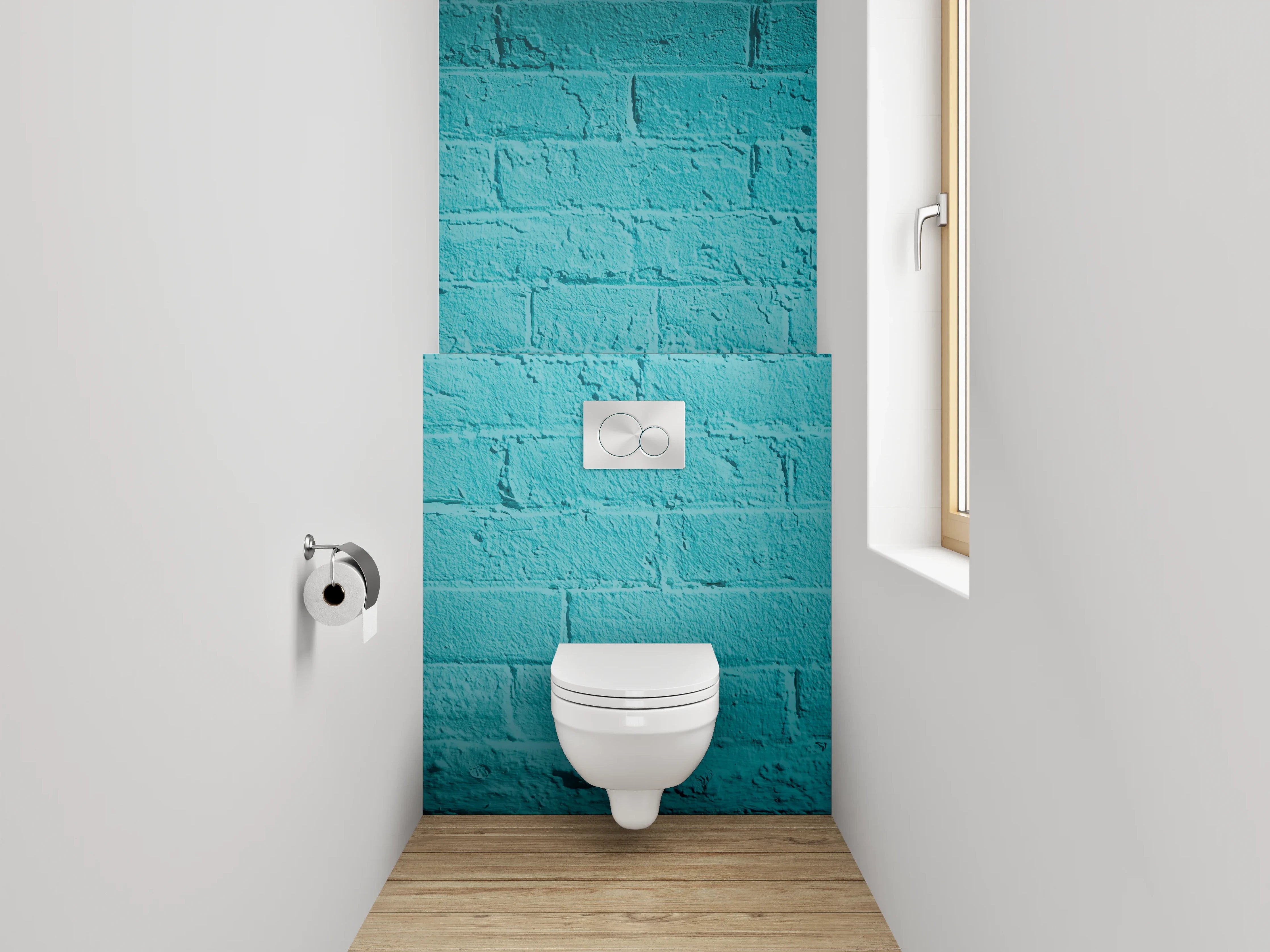 WC-Rückwand - Moderne türkisfarbene Ziegelwand