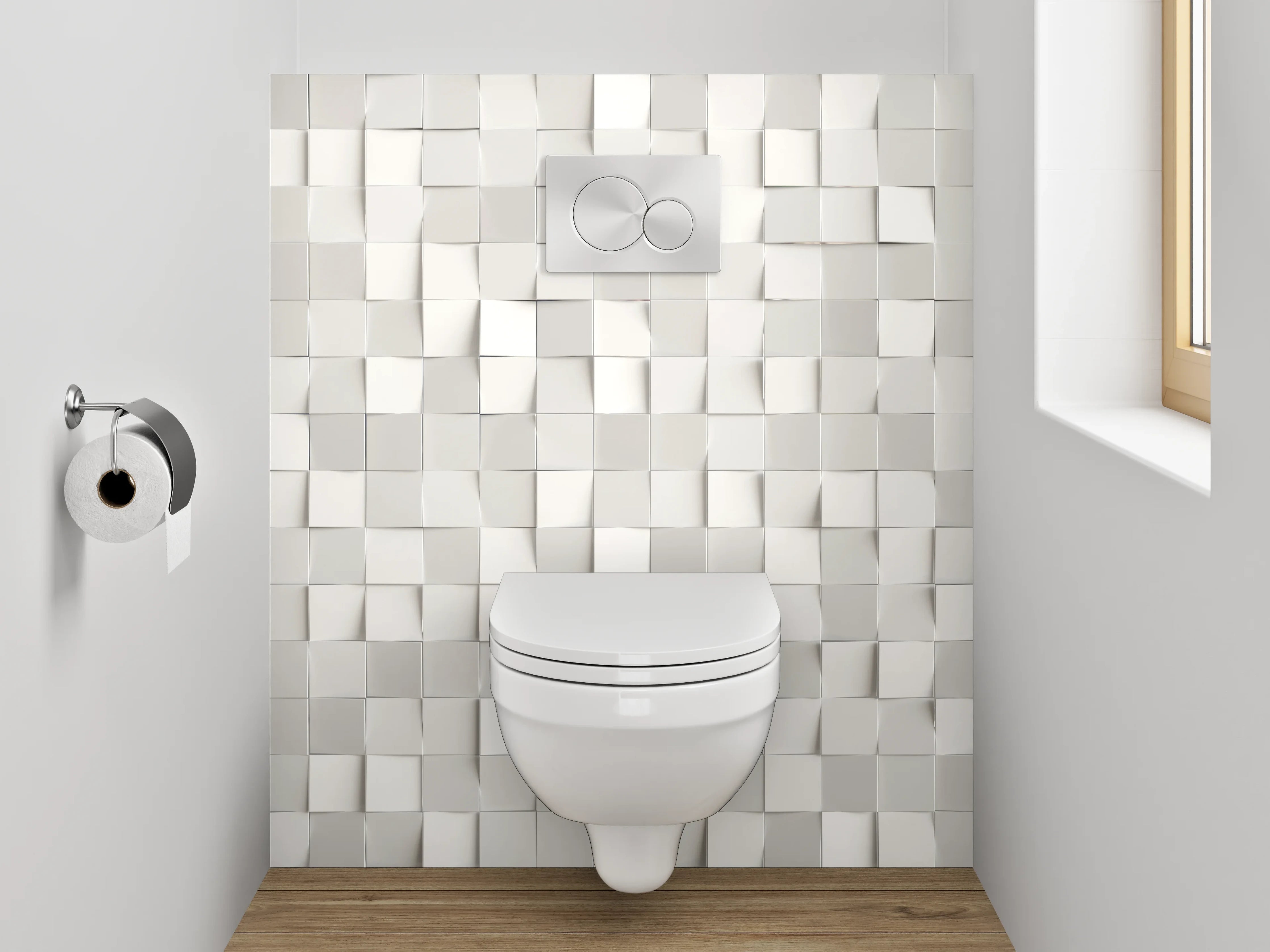 WC-Rückwand - Moderne weiße 3D-Mosaik-Wand