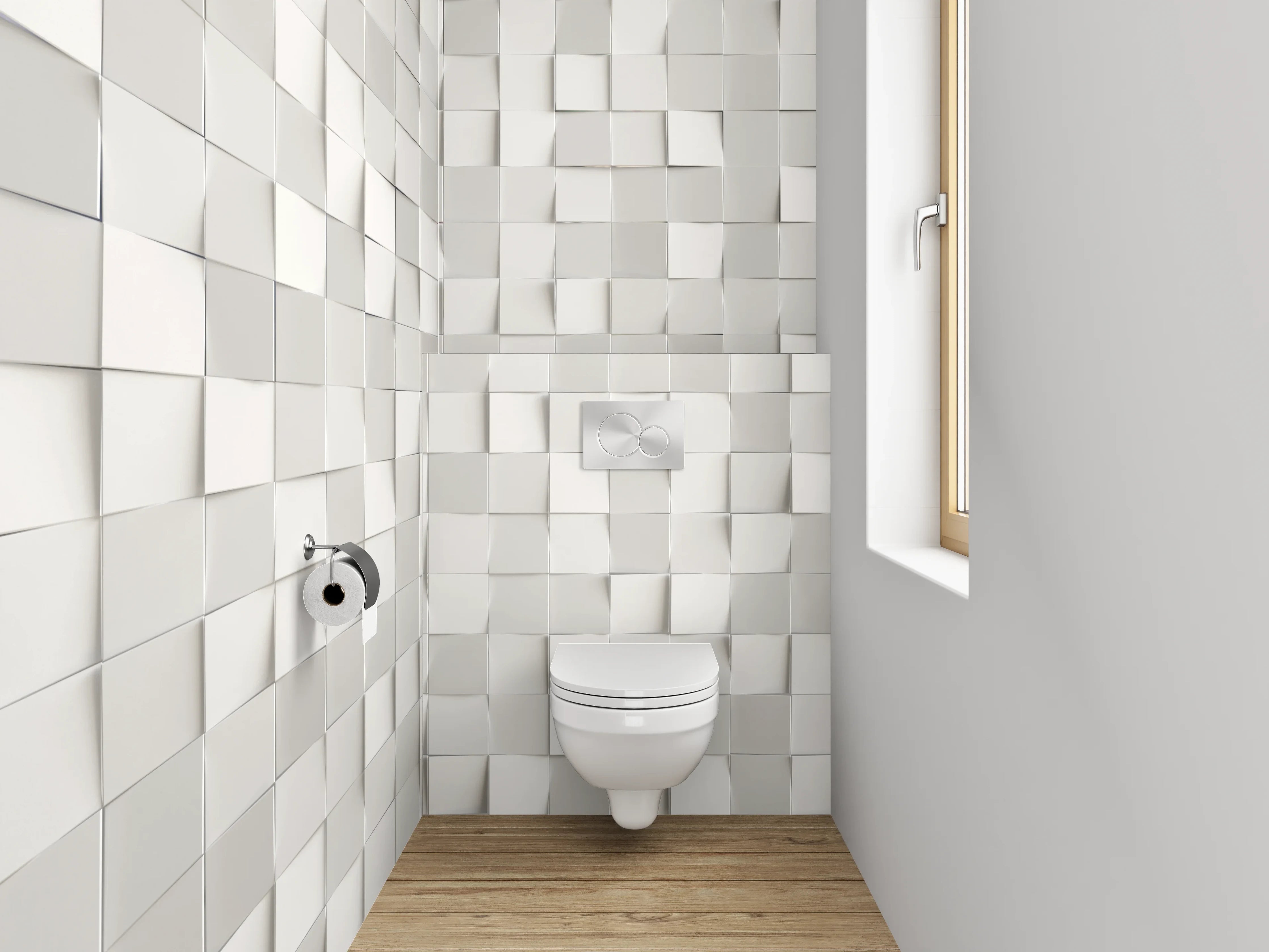 WC-Rückwand - Moderne weiße 3D-Mosaik-Wand