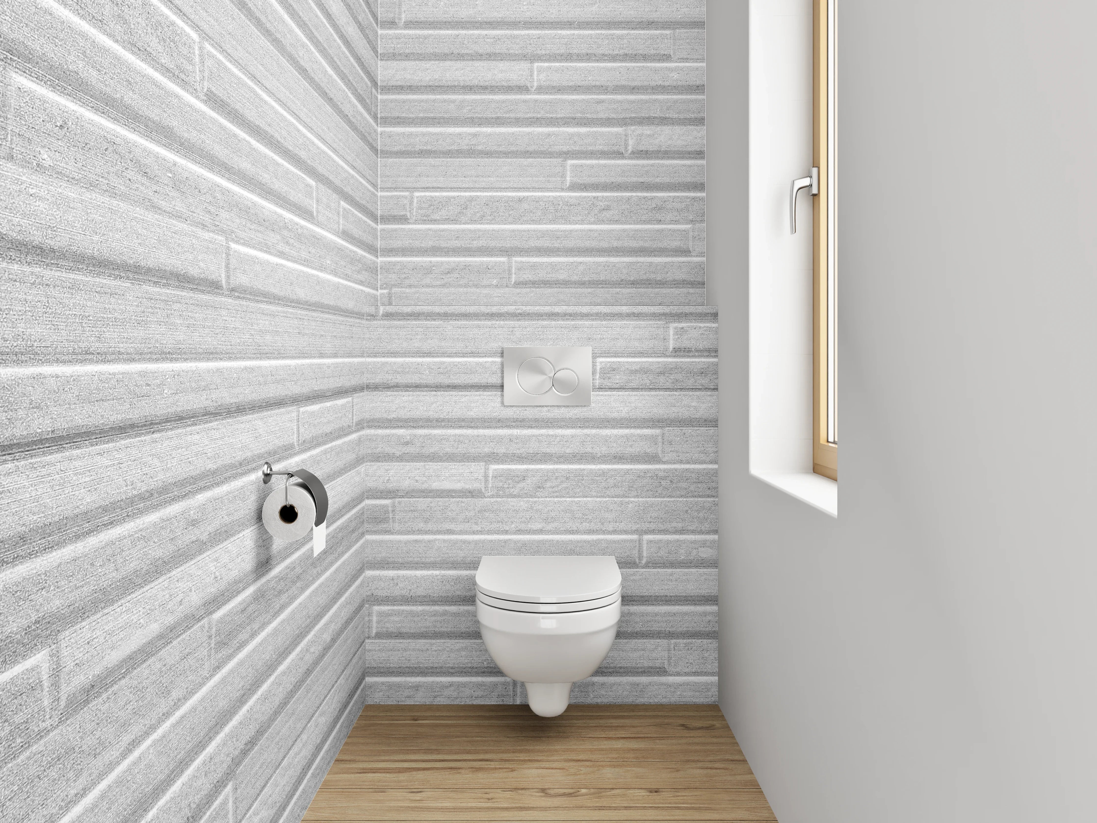 WC-Rückwand - Moderne weiße Fliesenstruktur für Bad