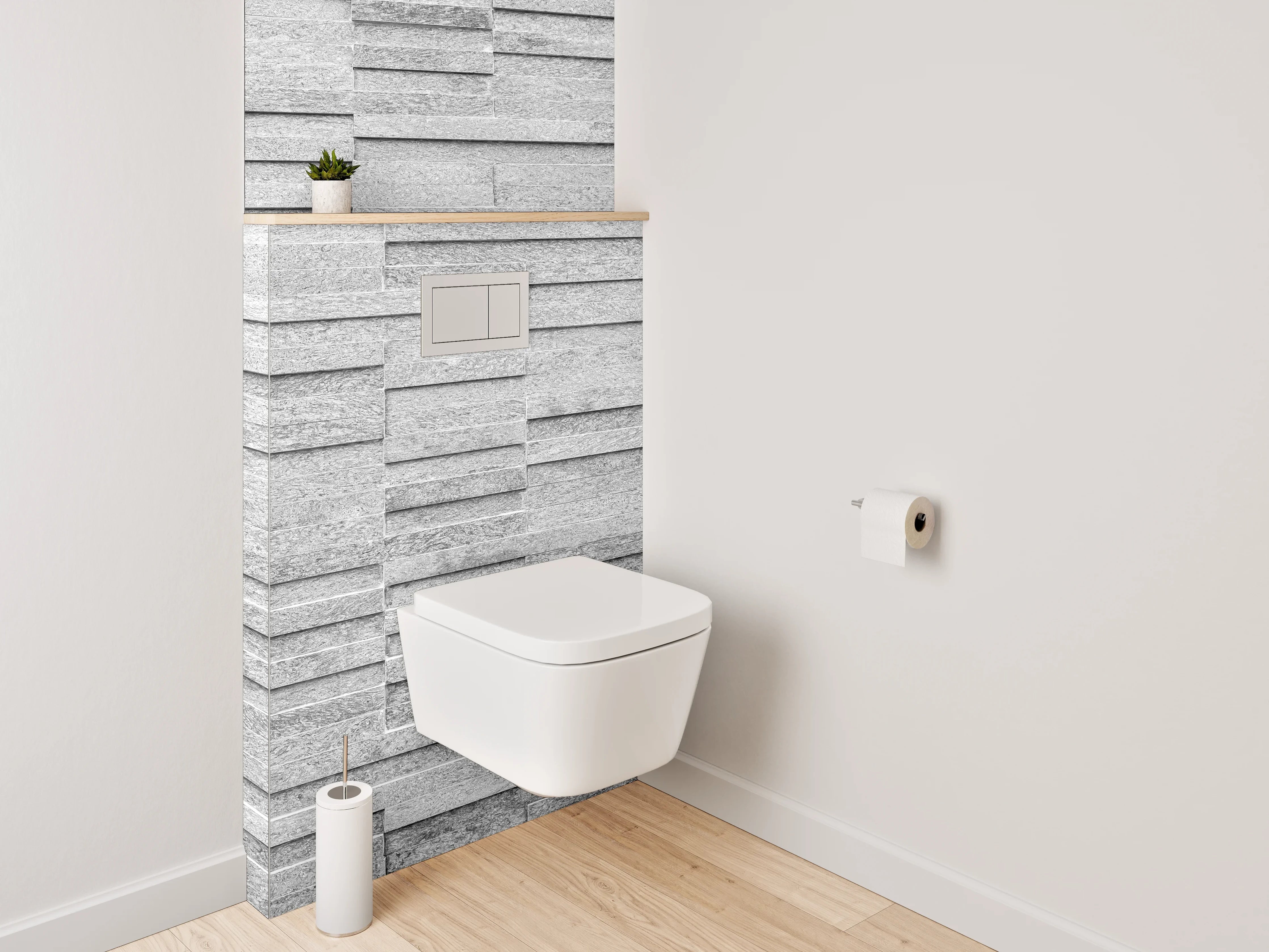 WC-Rückwand - Moderne weiße Steinoptik Wandverkleidung