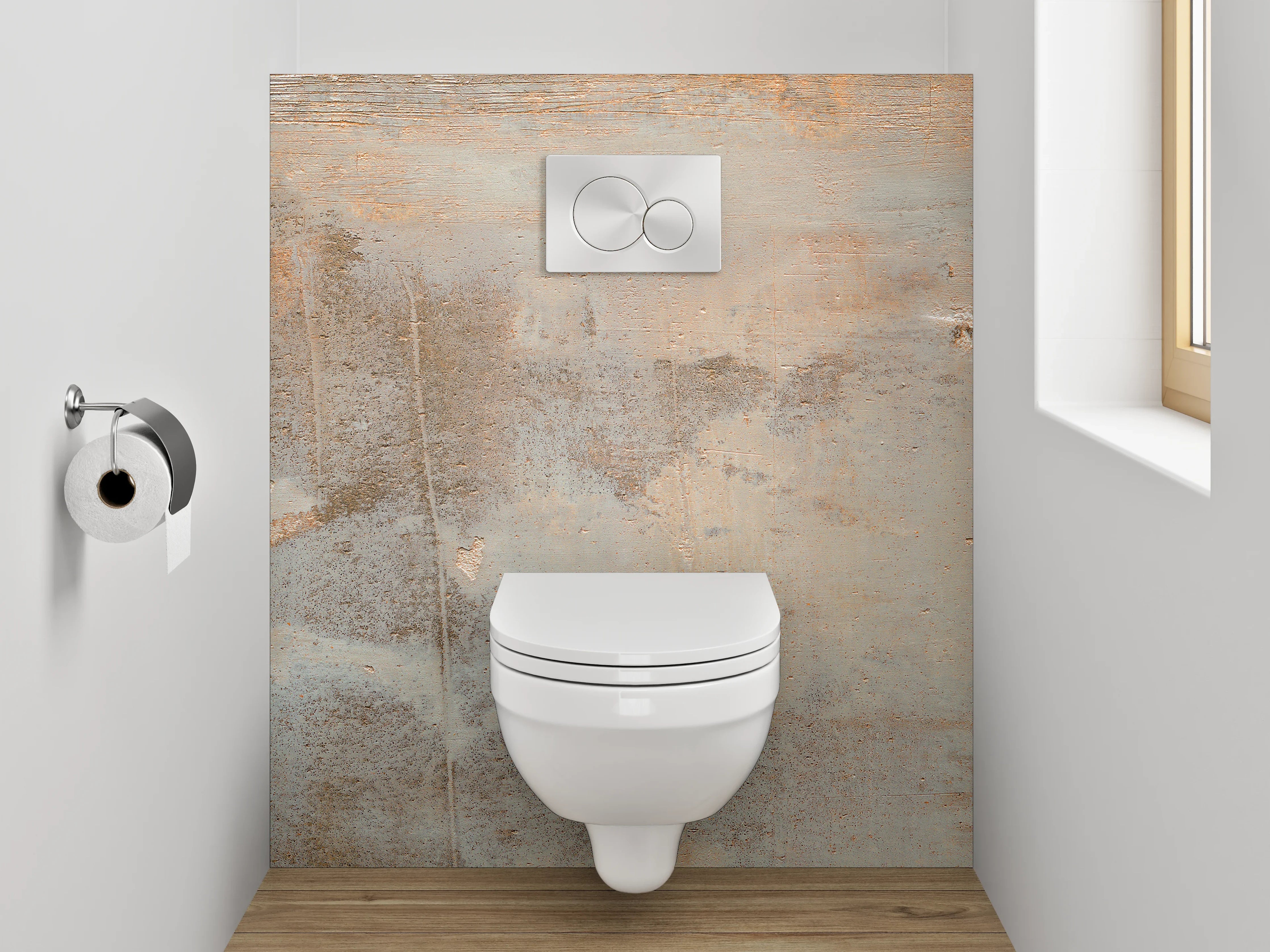 WC-Rückwand - Moderner Betonrost mit Rost-Optik
