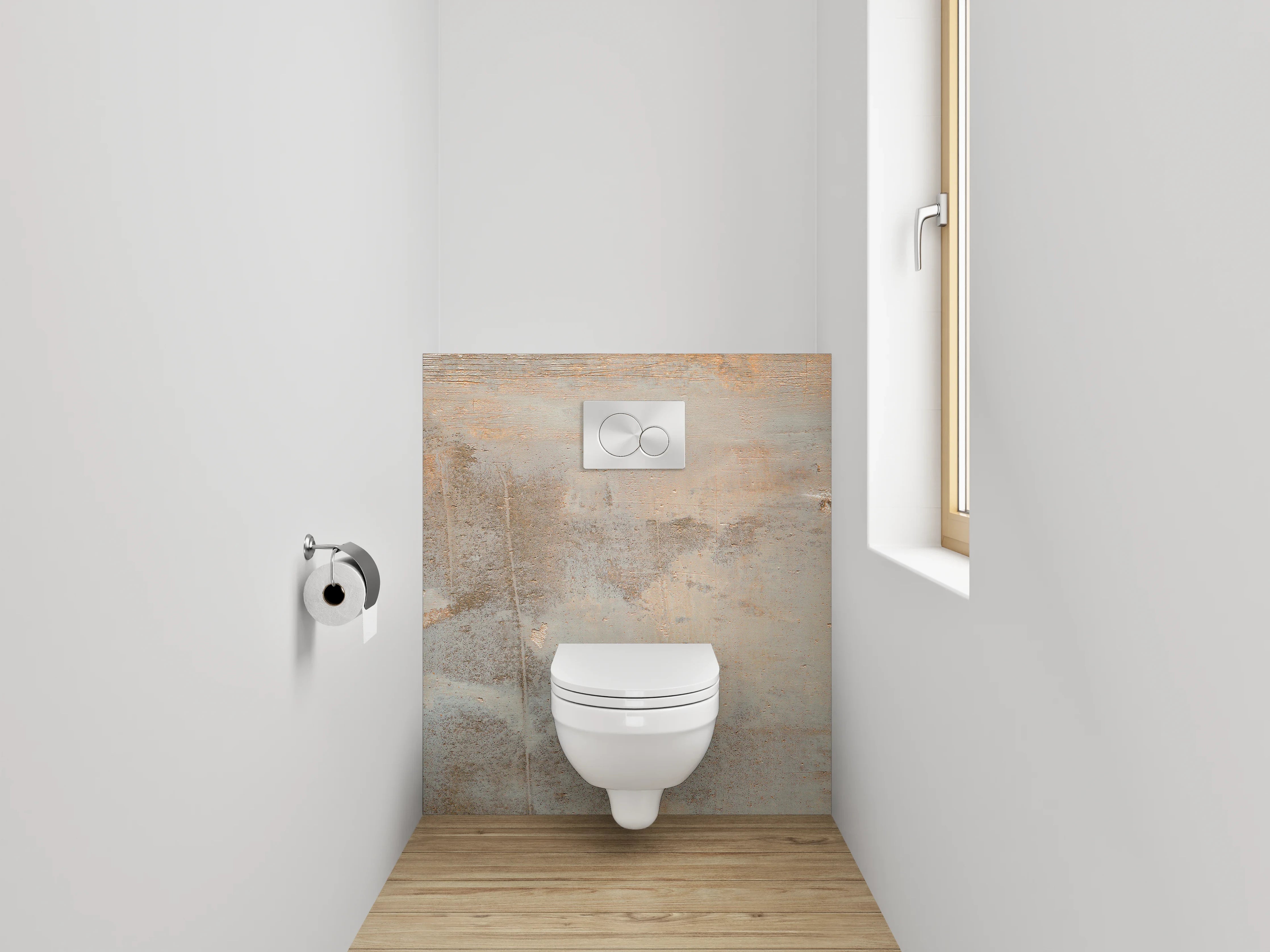 WC-Rückwand - Moderner Betonrost mit Rost-Optik