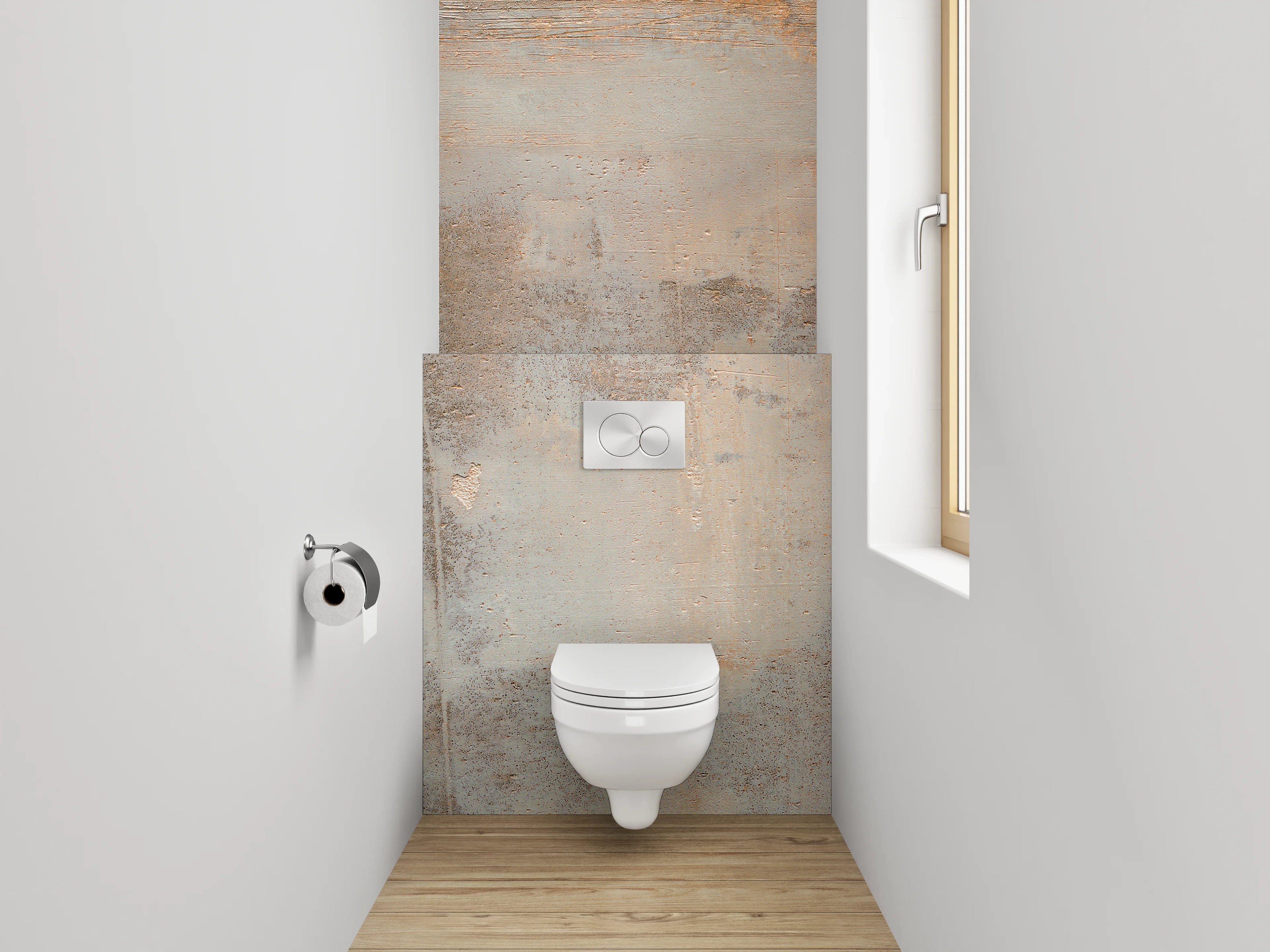 WC-Rückwand - Moderner Betonrost mit Rost-Optik