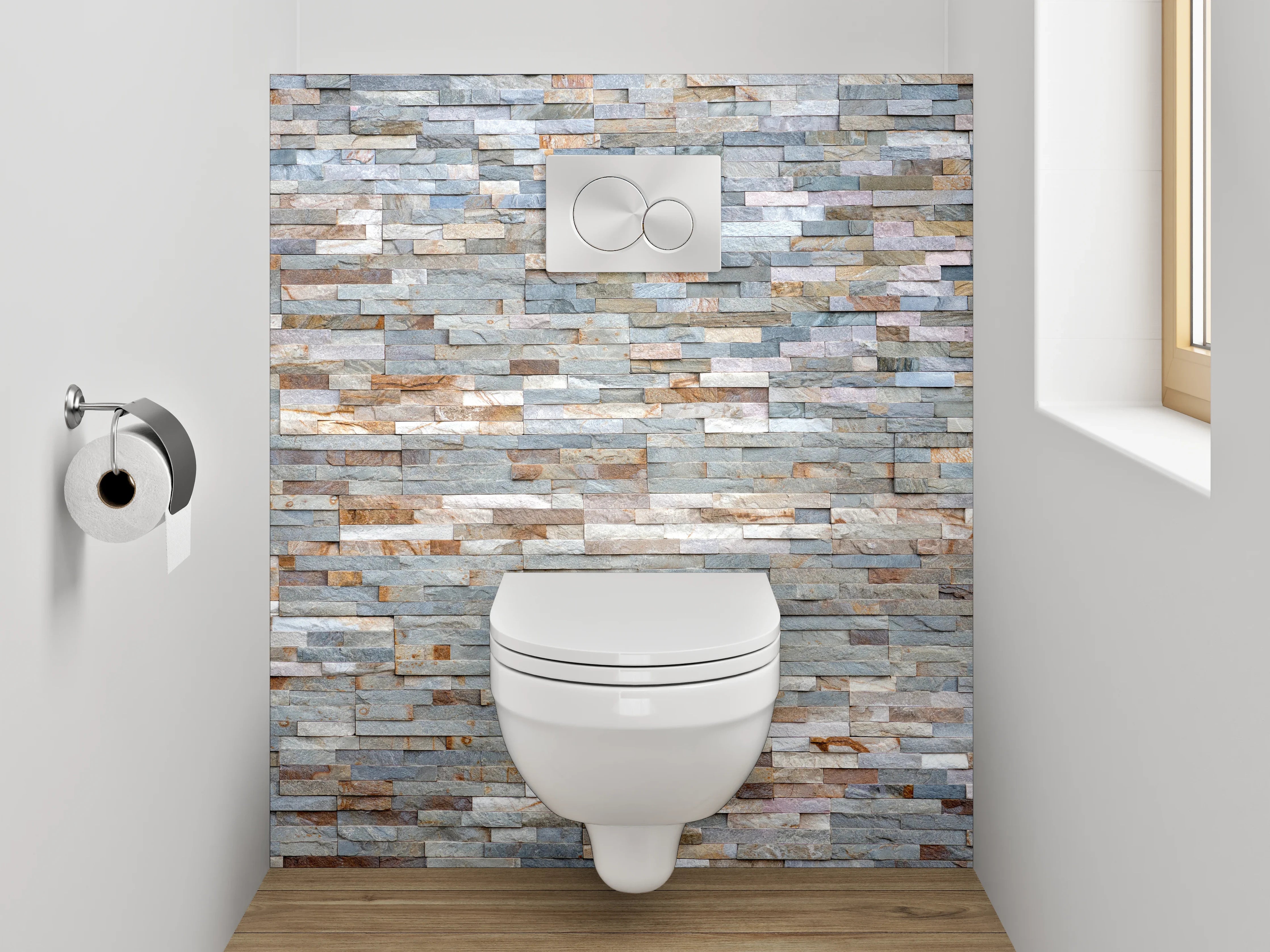 WC-Rückwand - Moderner Naturstein-Look in Grau und Weiß