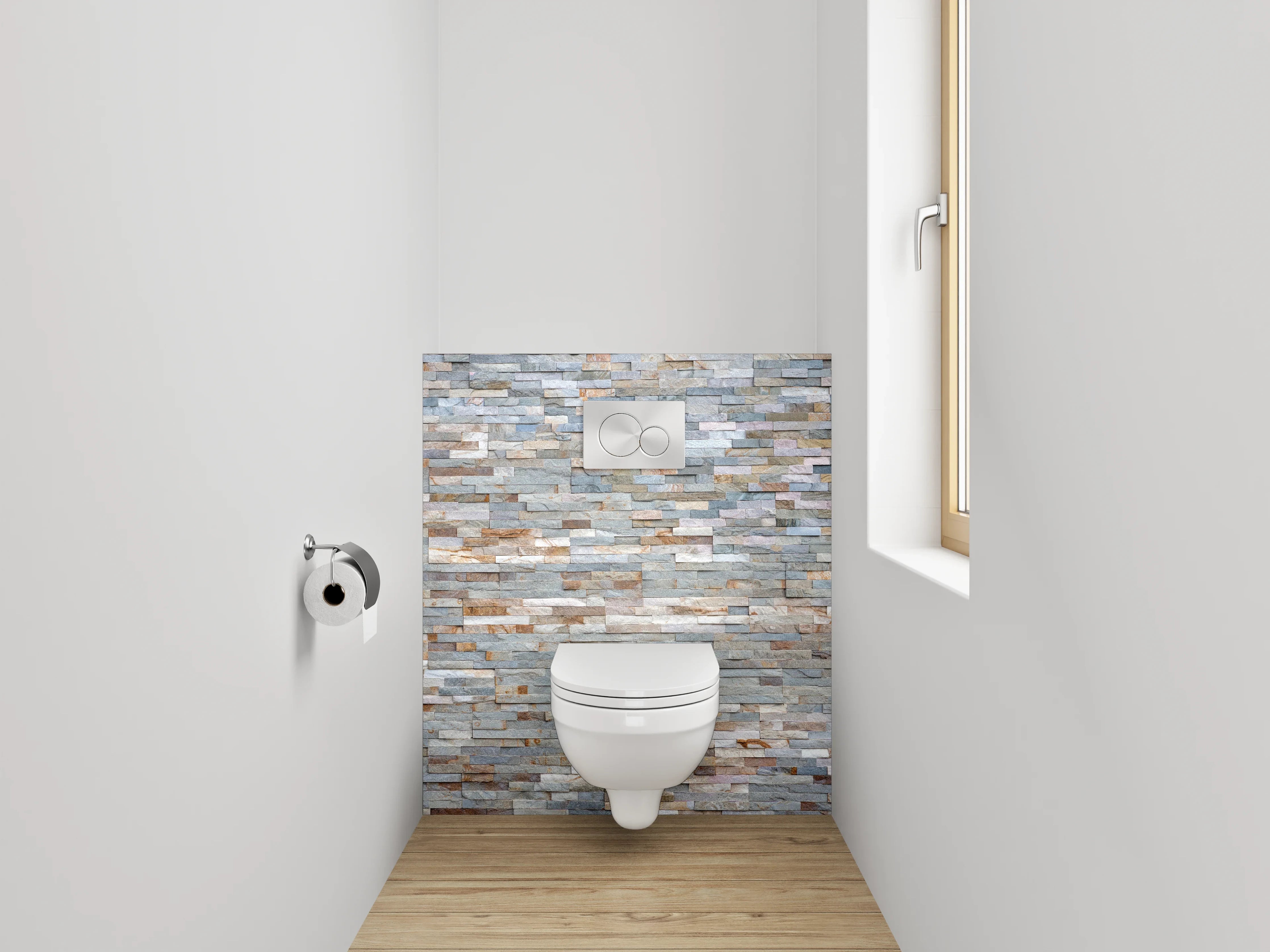 WC-Rückwand - Moderner Naturstein-Look in Grau und Weiß