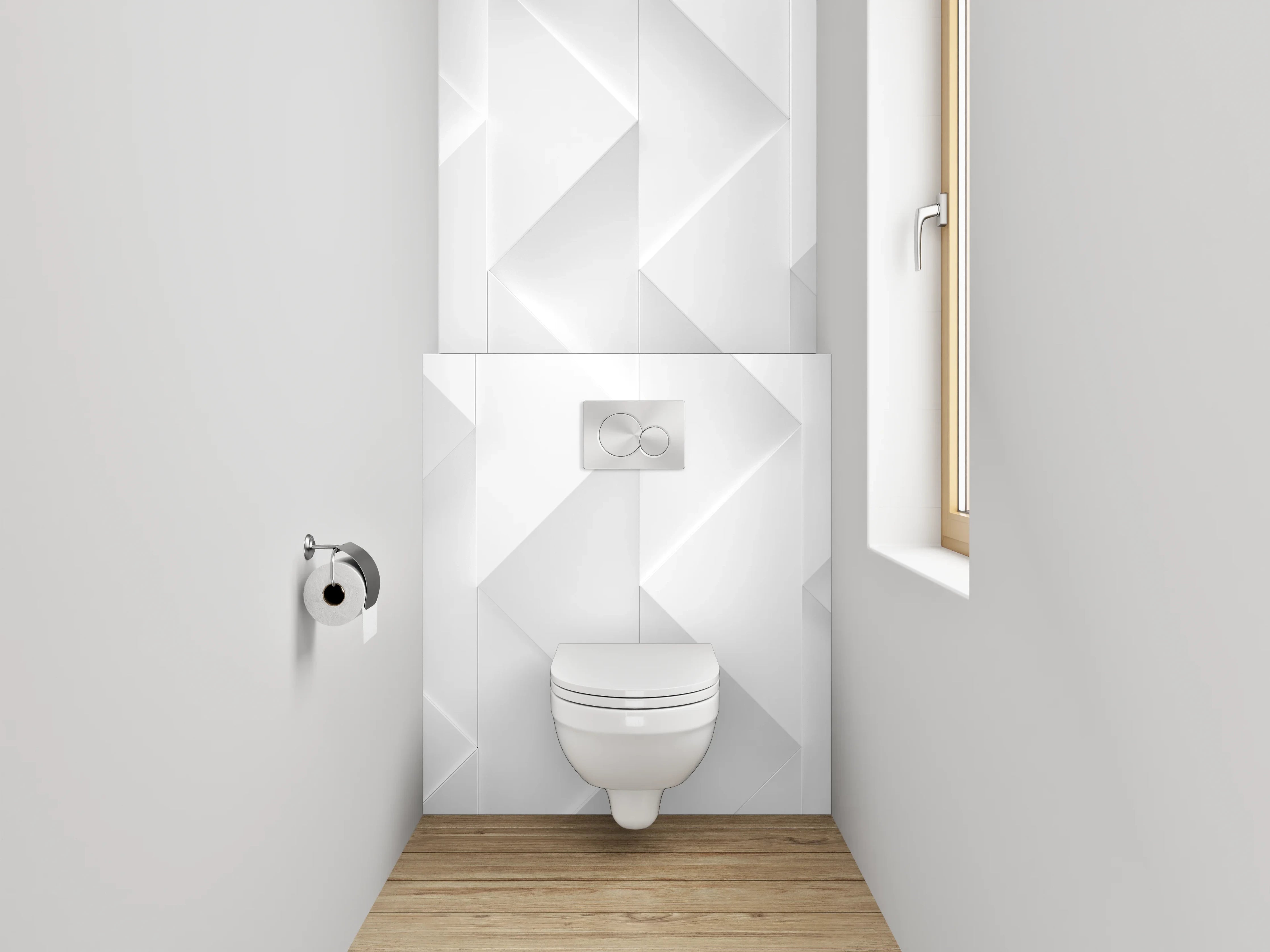 WC-Rückwand - Modernes 3D Chevron Muster Weiß Grau
