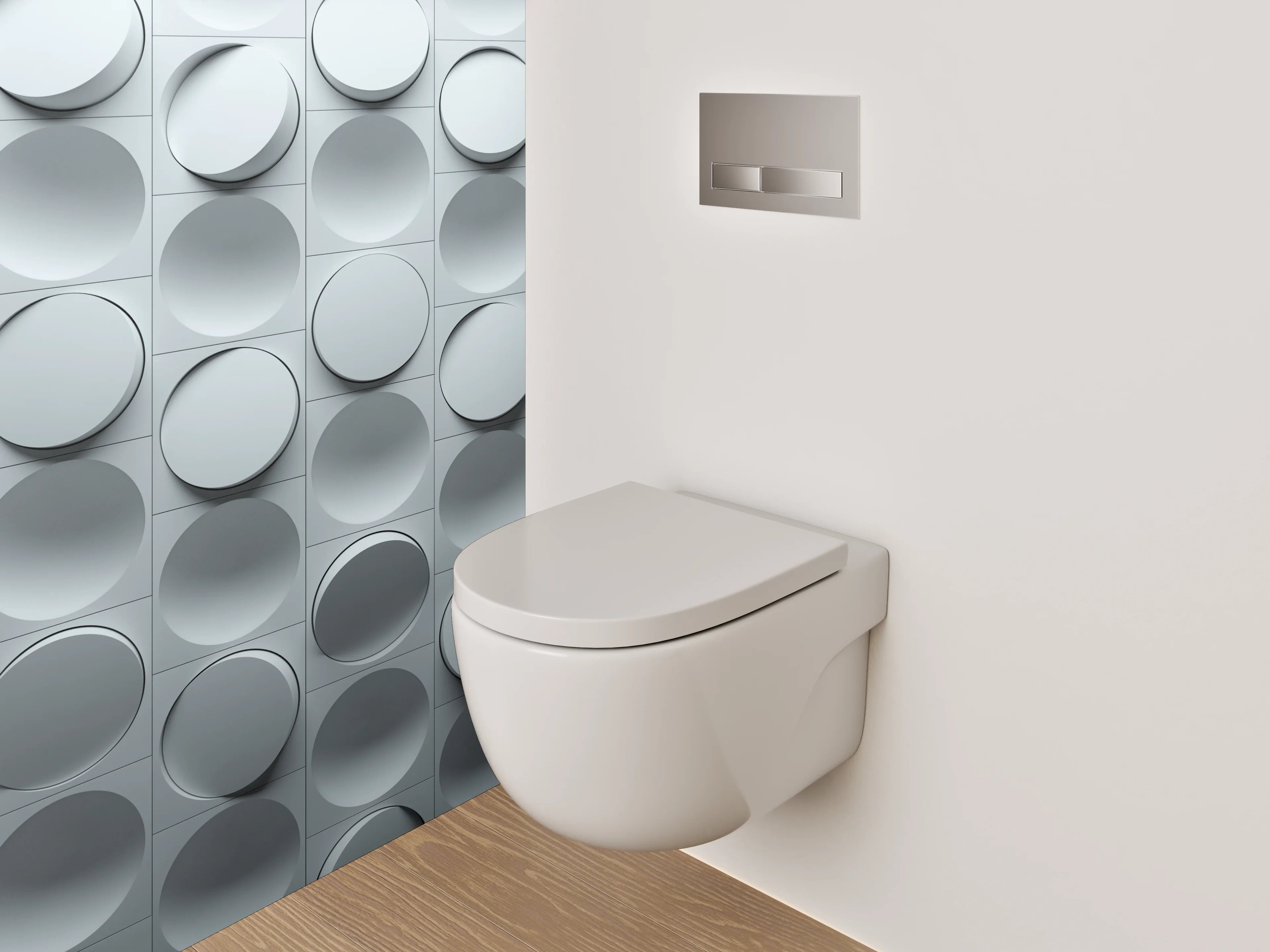 WC-Rückwand - Modernes 3D Kreismuster in Grau-Weiß