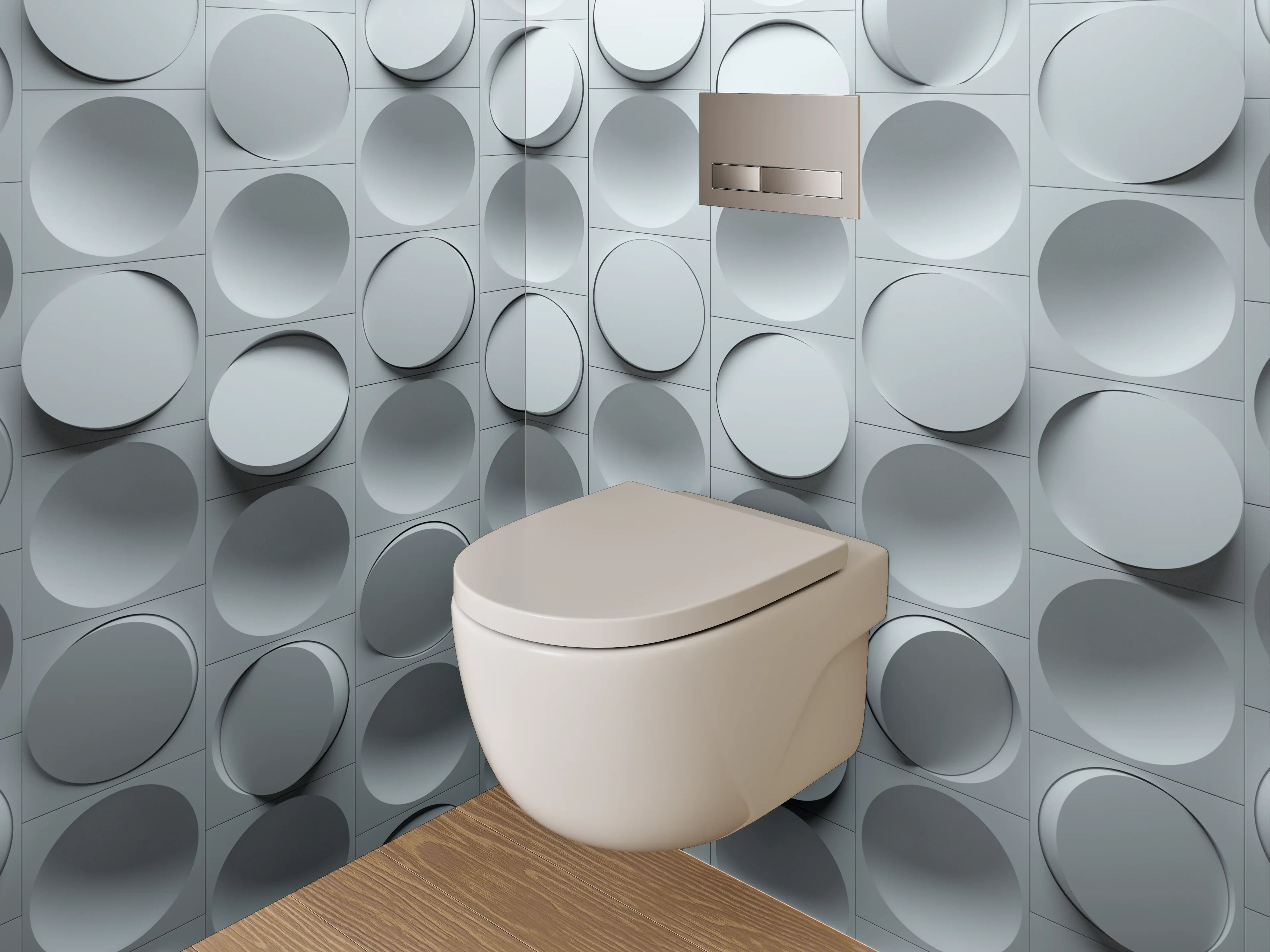 WC-Rückwand - Modernes 3D Kreismuster in Grau-Weiß