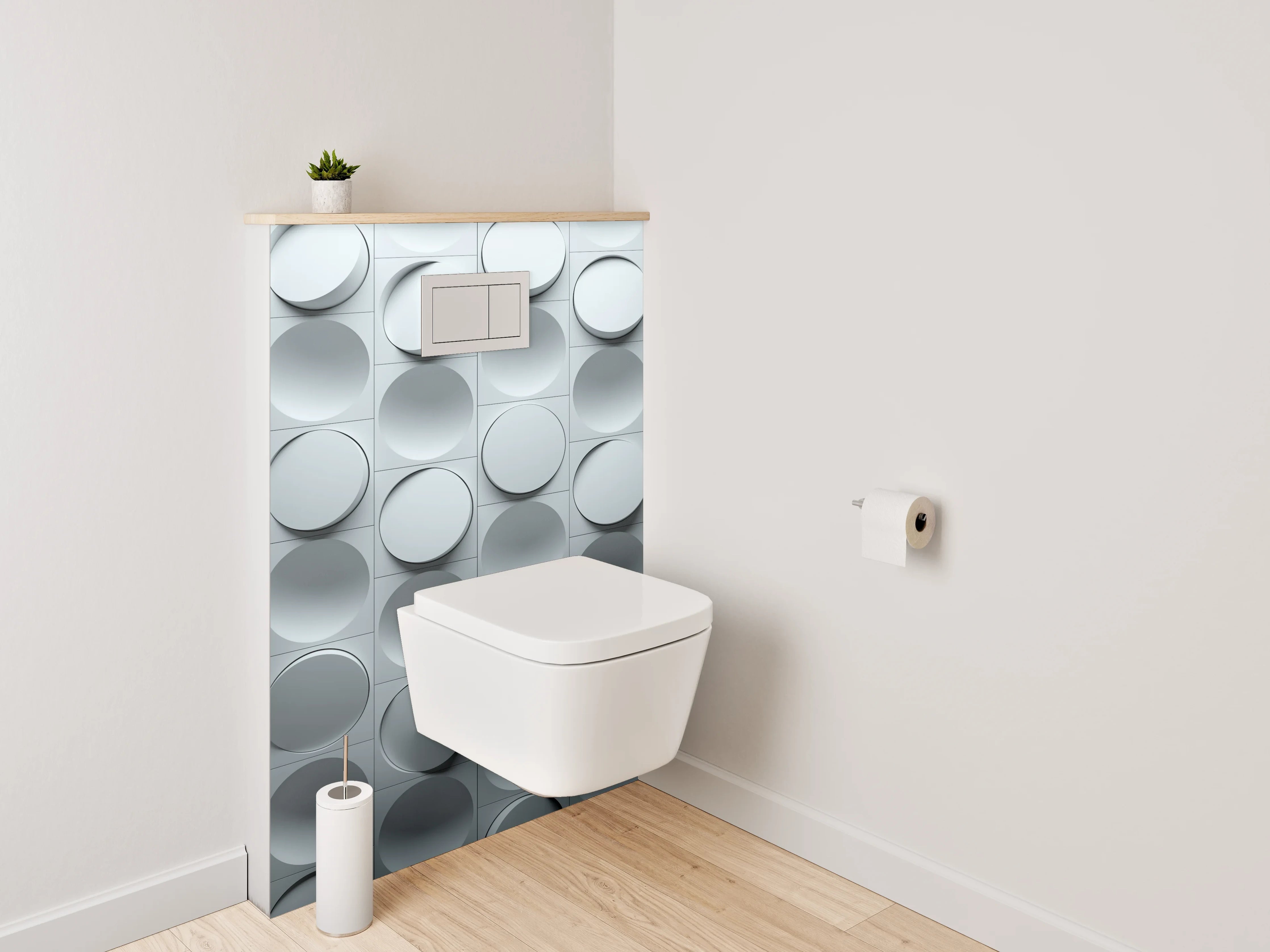 WC-Rückwand - Modernes 3D Kreismuster in Grau-Weiß