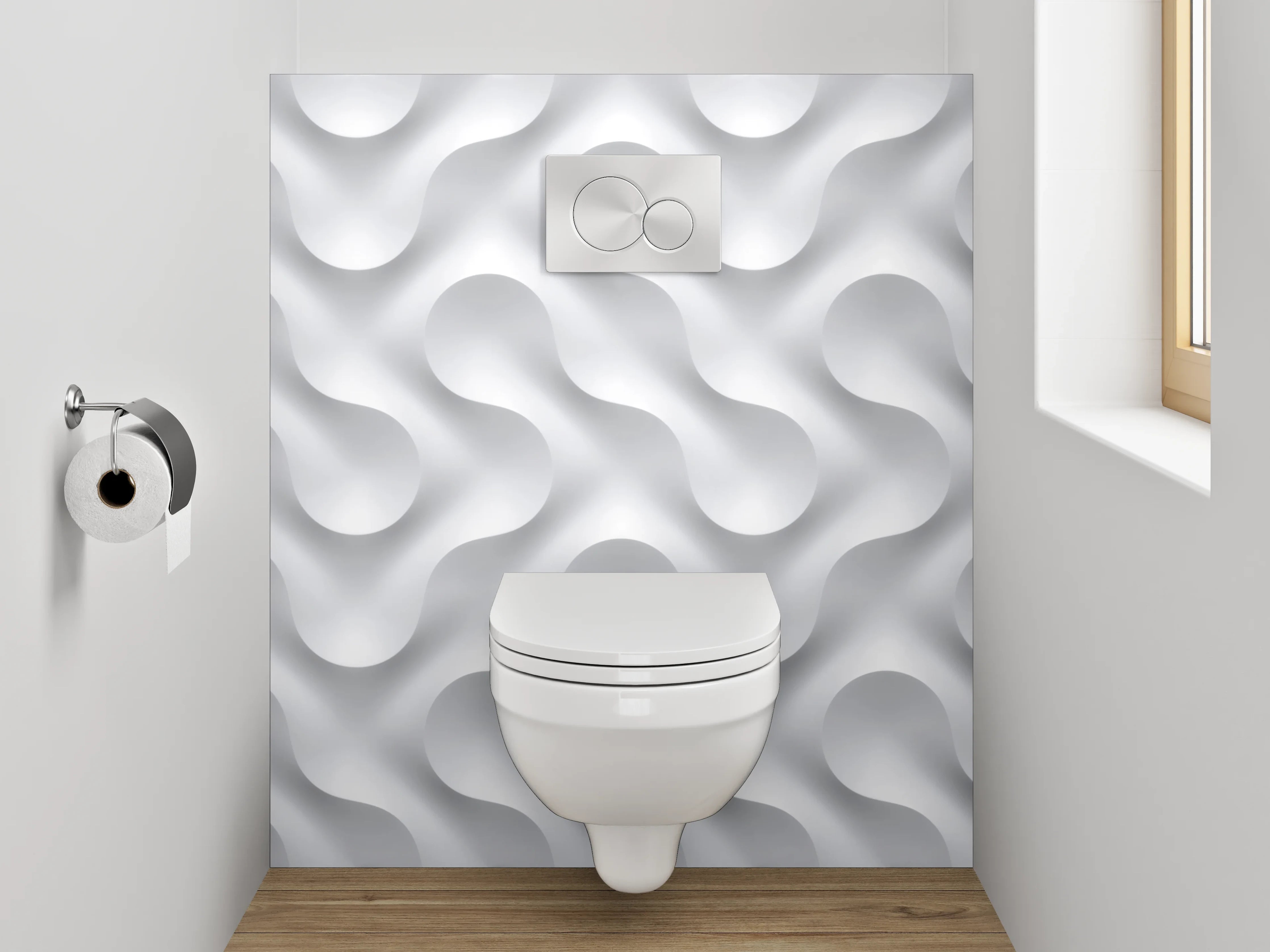 WC-Rückwand - Modernes 3D-Muster in Weiß und Grau