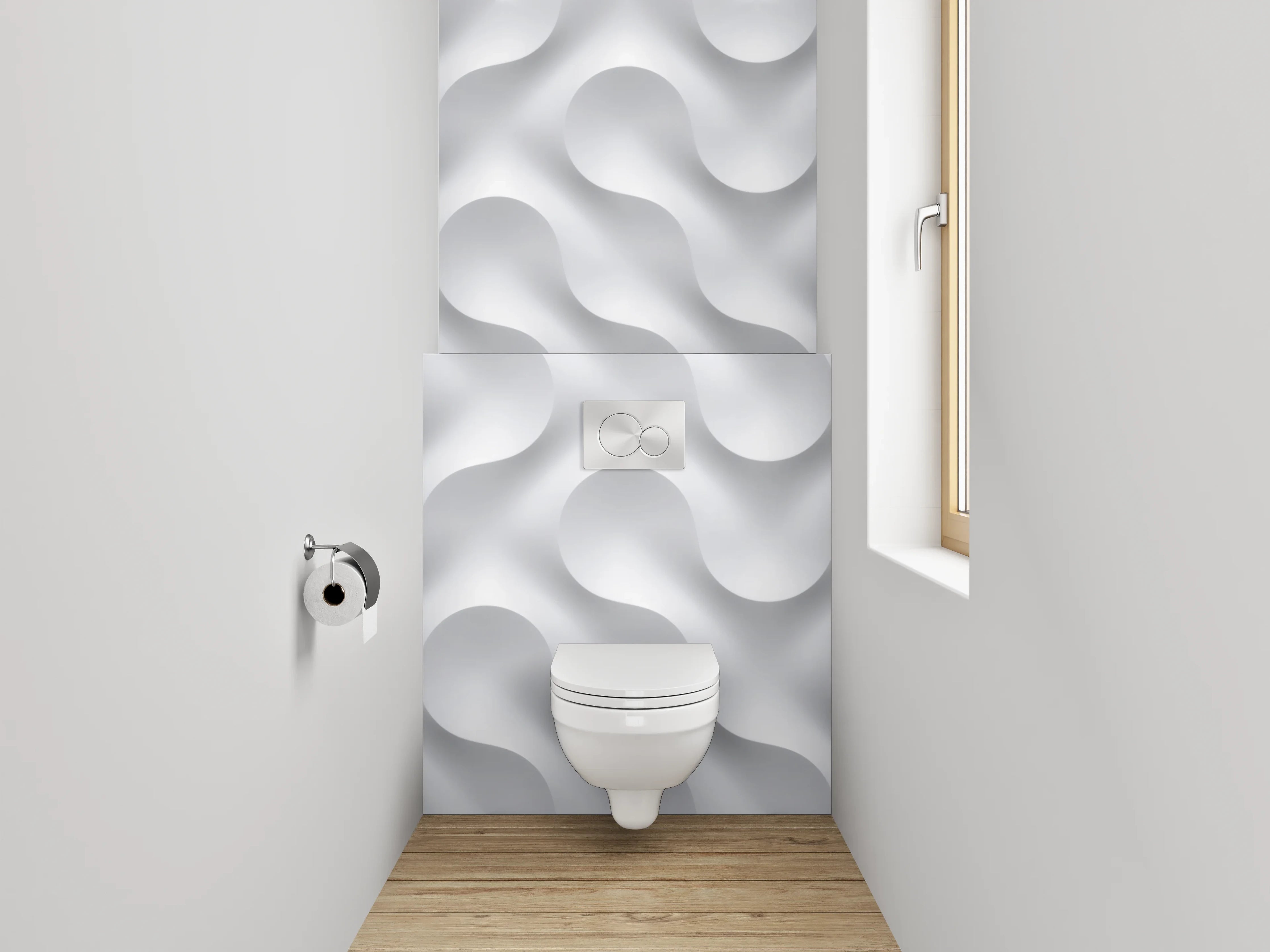 WC-Rückwand - Modernes 3D-Muster in Weiß und Grau
