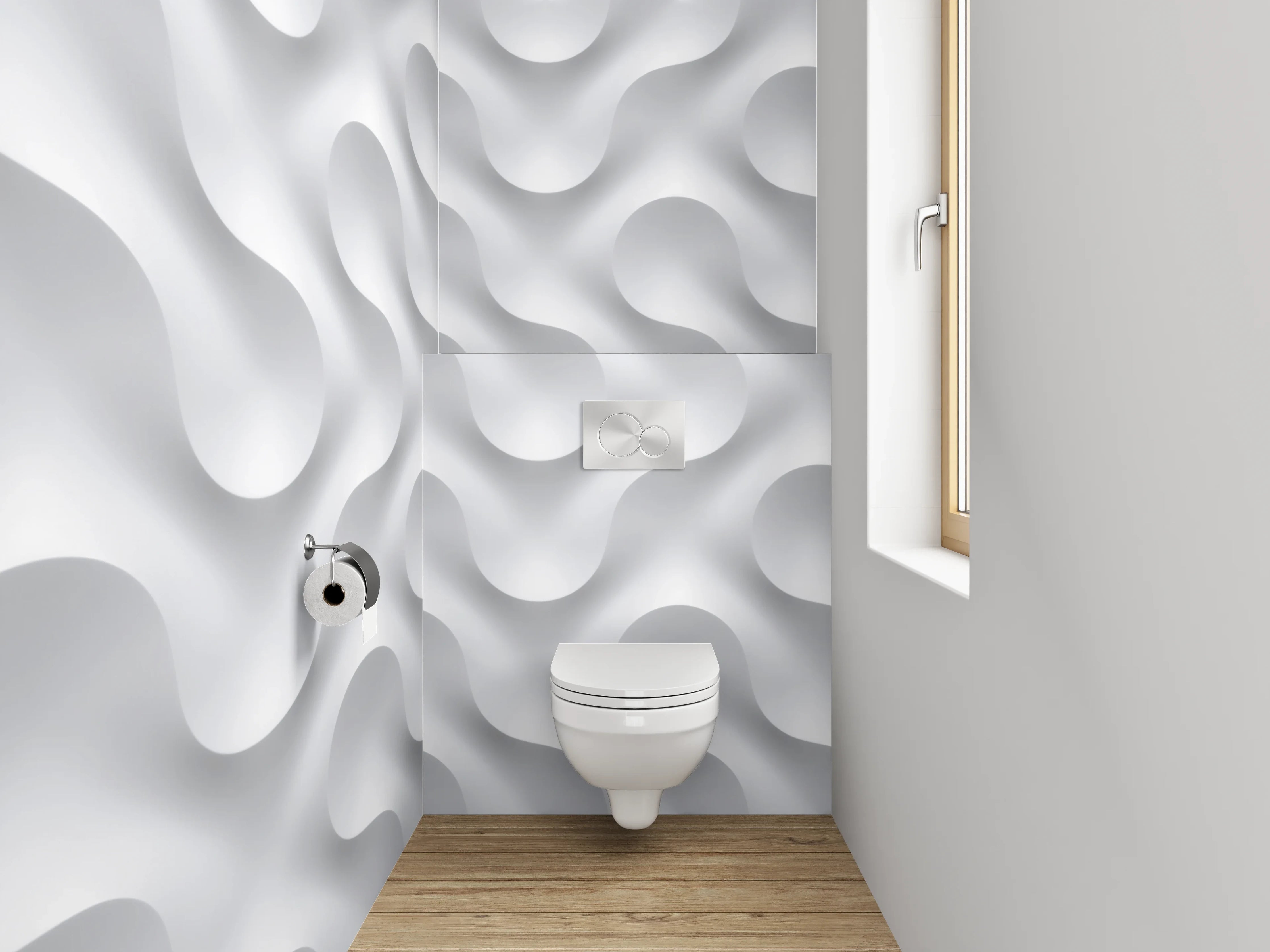WC-Rückwand - Modernes 3D-Muster in Weiß und Grau