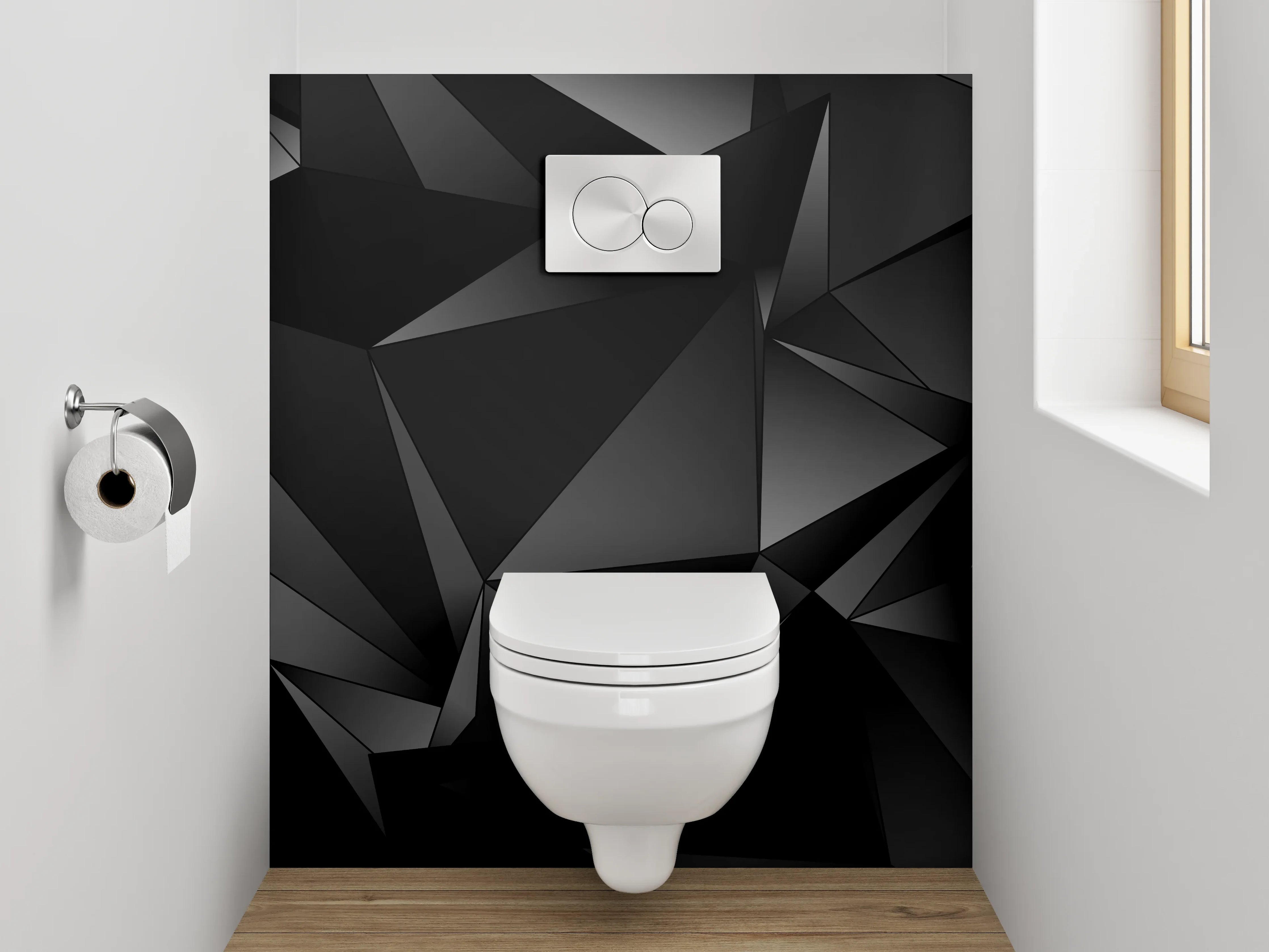 WC-Rückwand - Modernes 3D-Polygon-Muster Schwarz