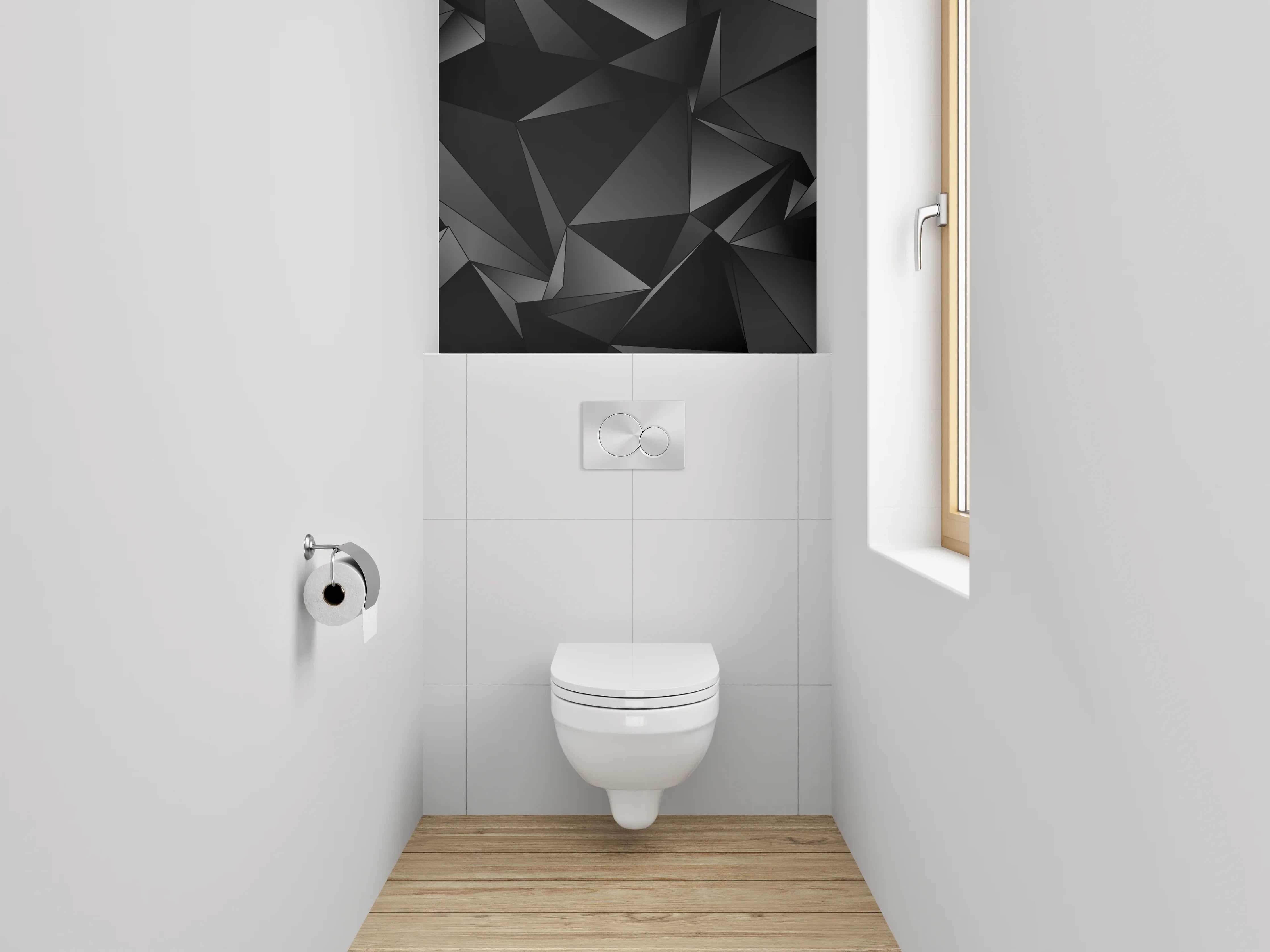 WC-Rückwand - Modernes 3D-Polygon-Muster Schwarz
