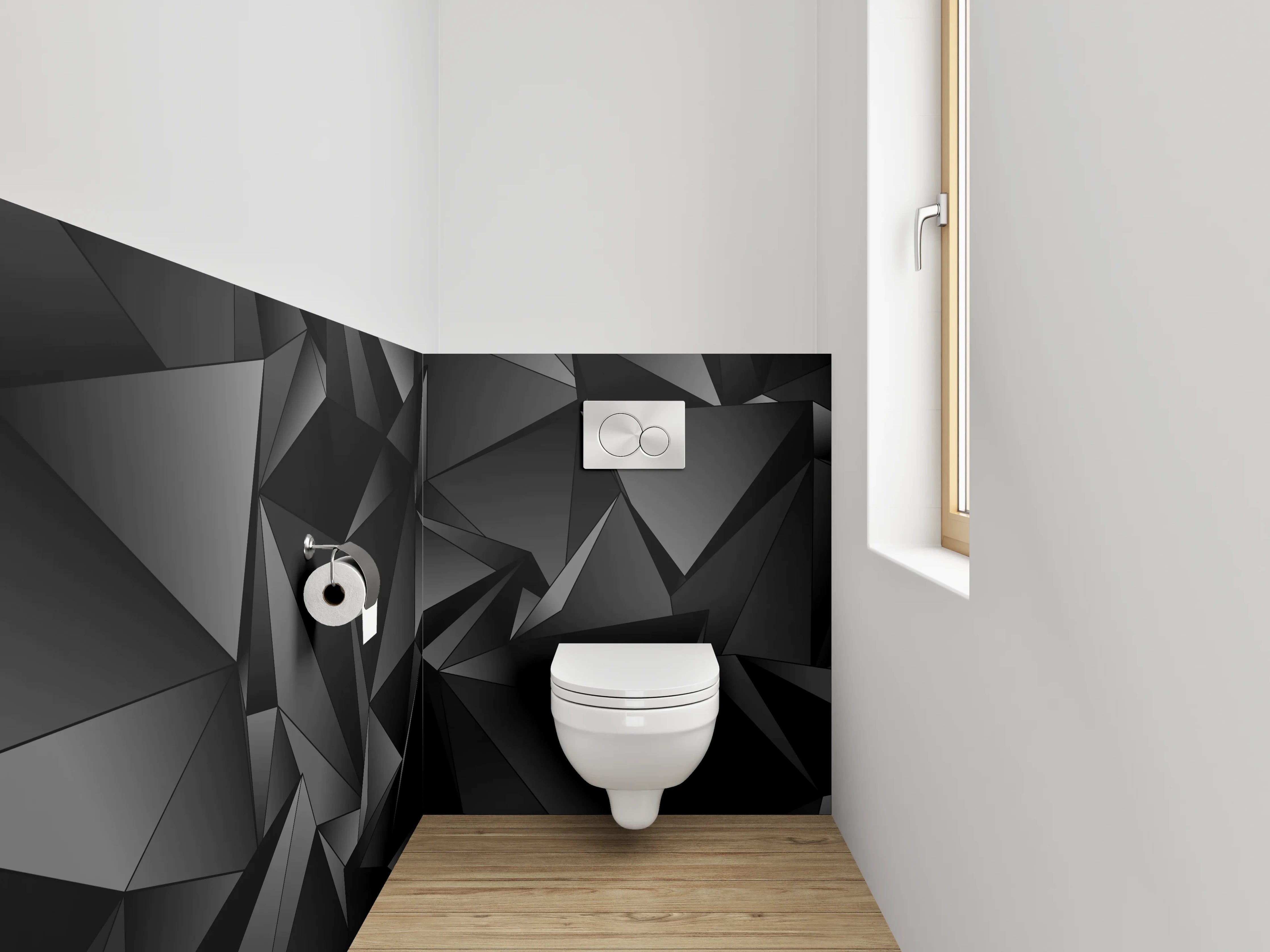 WC-Rückwand - Modernes 3D-Polygon-Muster Schwarz