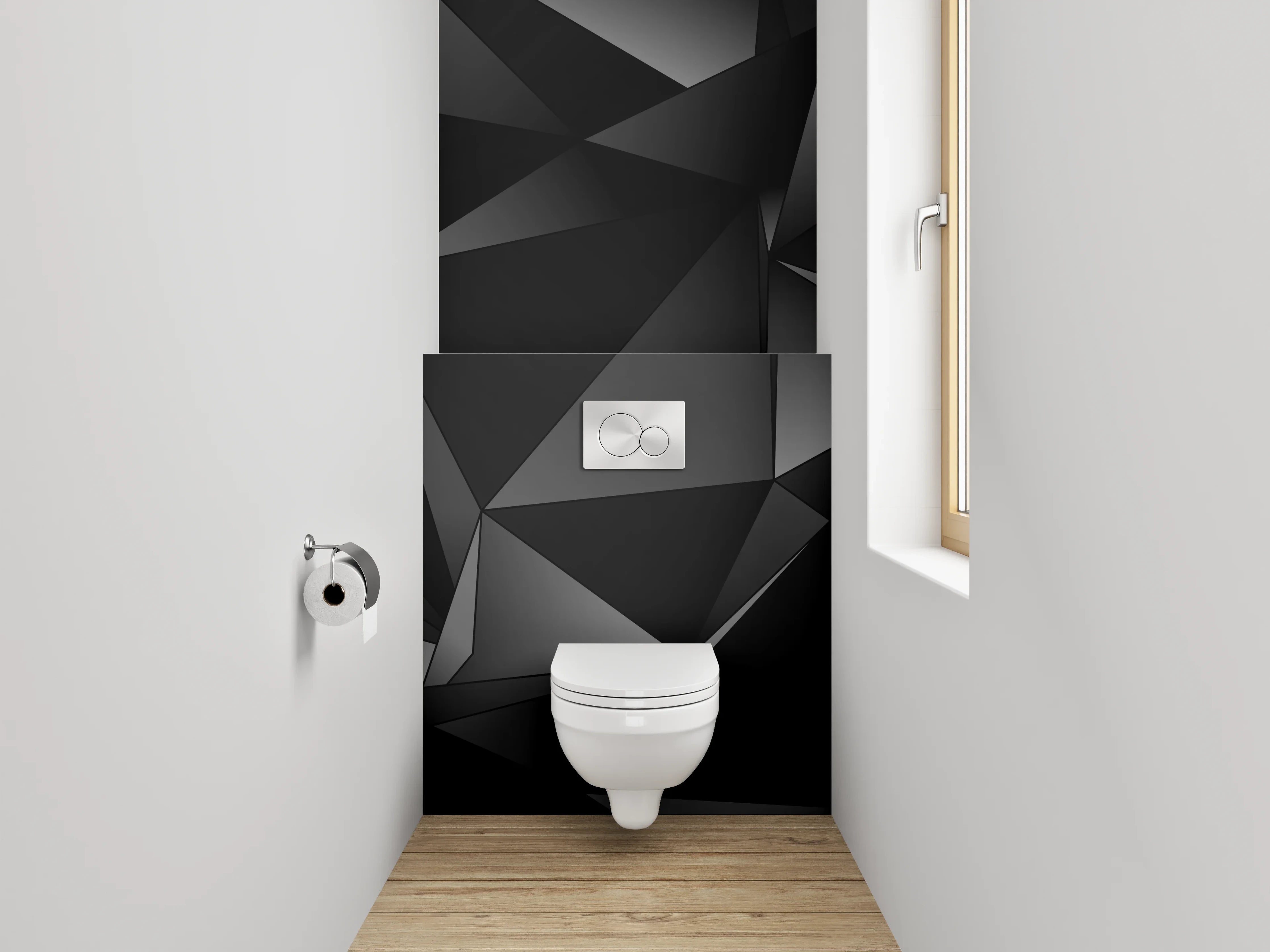 WC-Rückwand - Modernes 3D-Polygon-Muster Schwarz