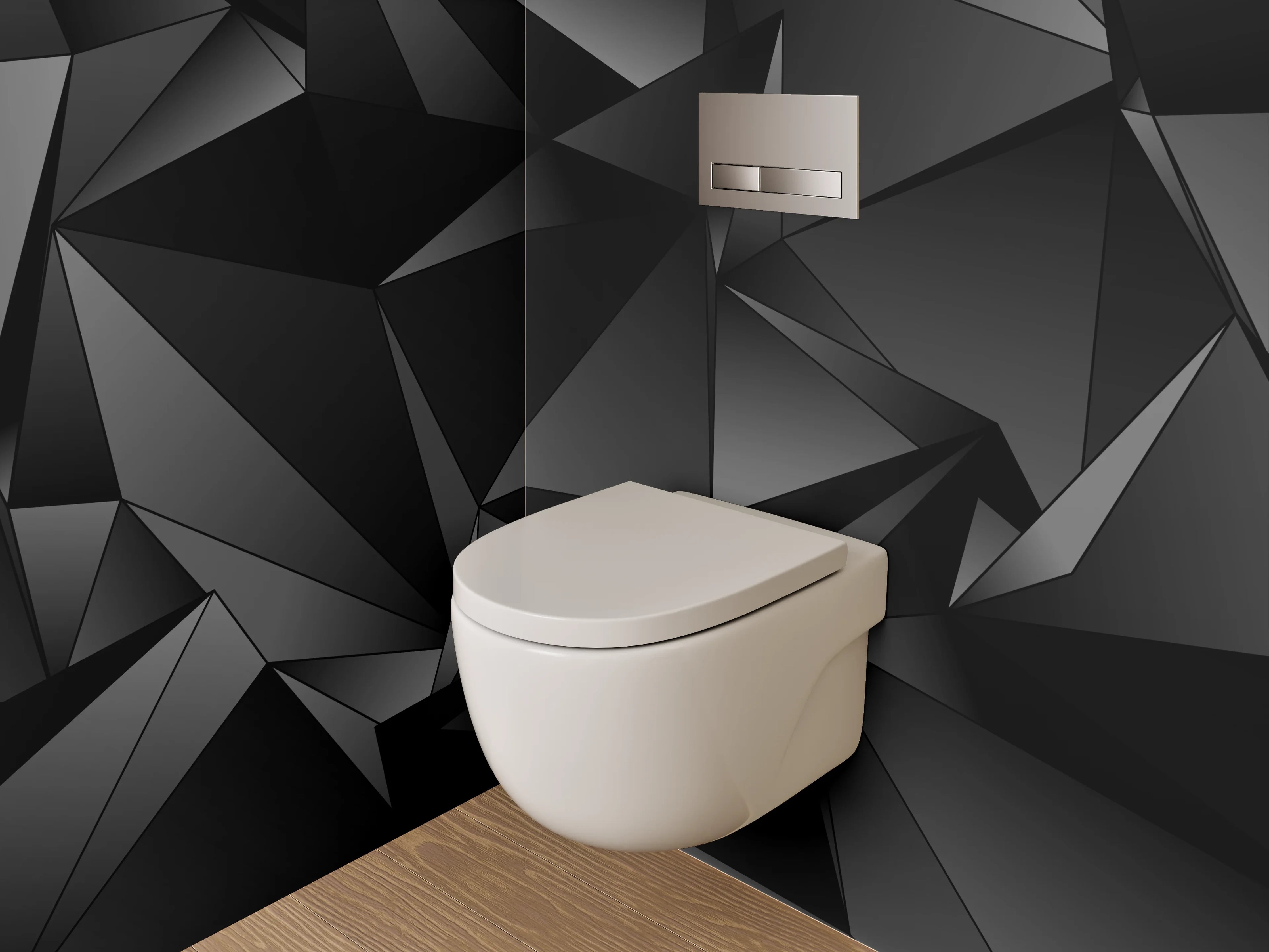 WC-Rückwand - Modernes 3D-Polygon-Muster Schwarz