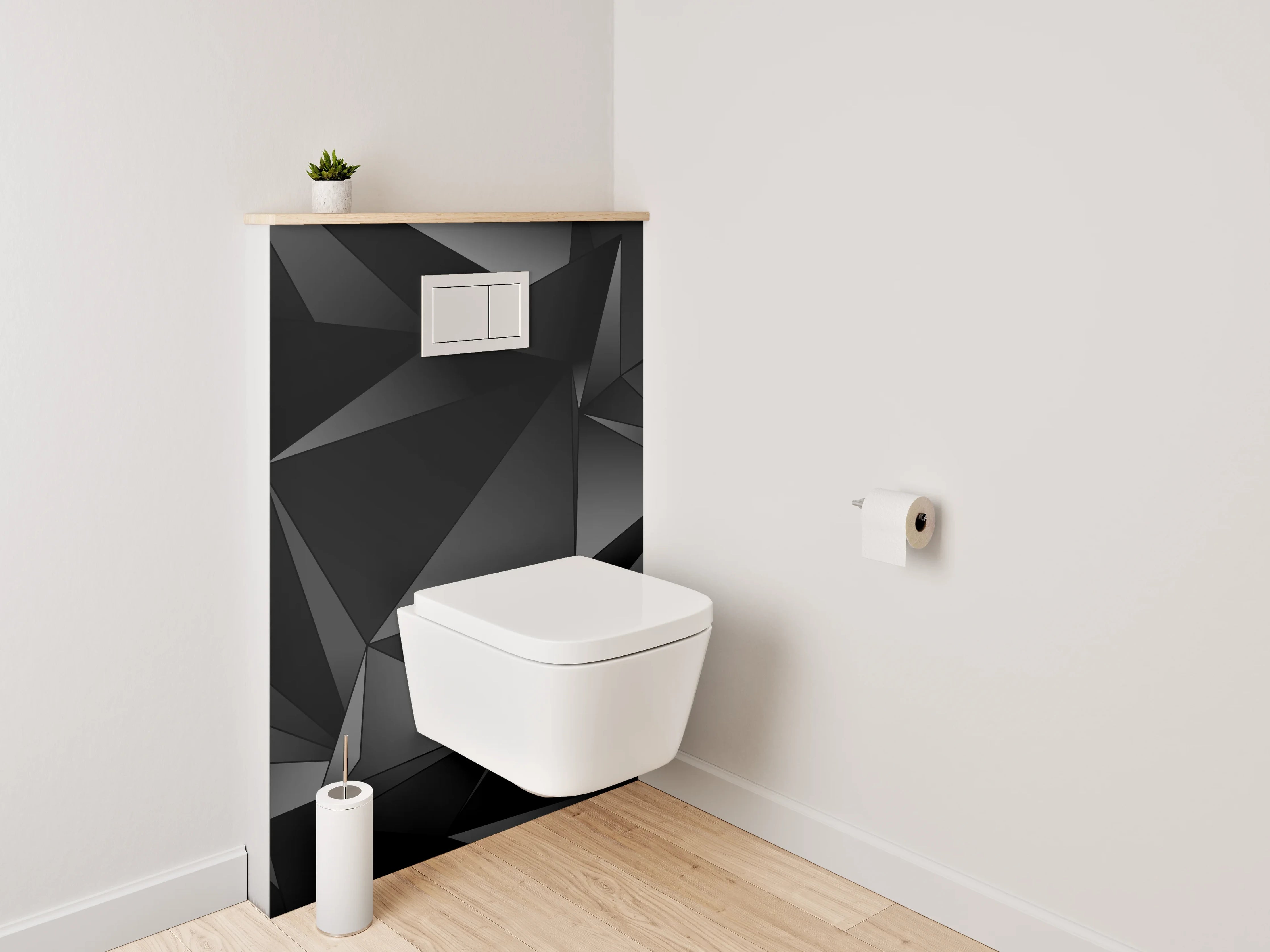 WC-Rückwand - Modernes 3D-Polygon-Muster Schwarz