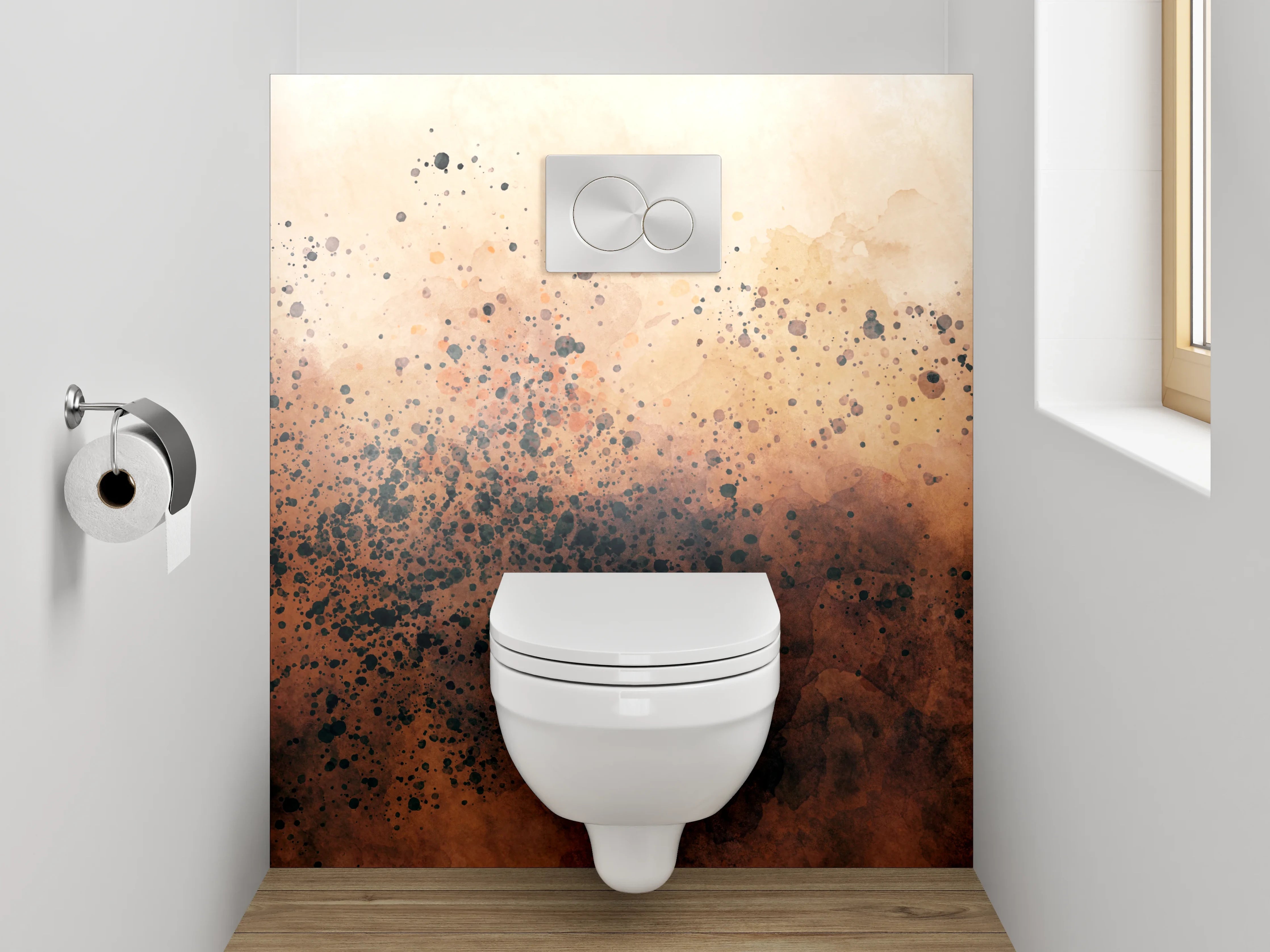 WC-Rückwand - Modernes Aquarell-Abstrakt in Braun- und Beigetönen