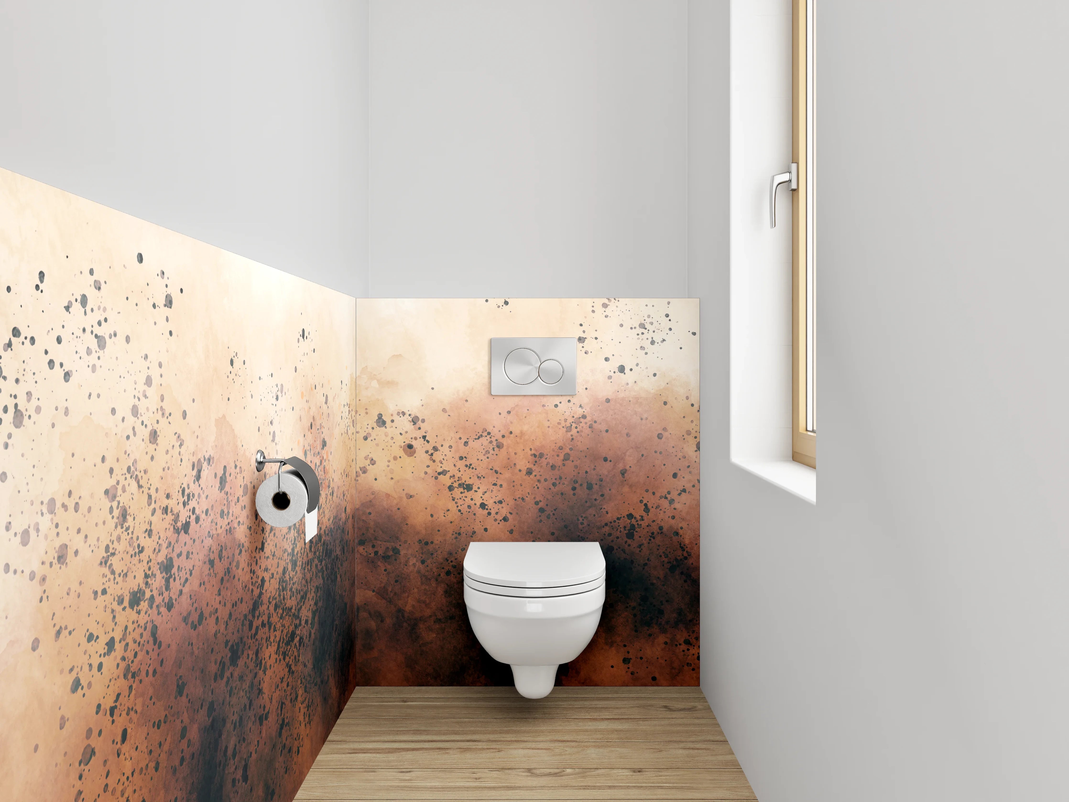WC-Rückwand - Modernes Aquarell-Abstrakt in Braun- und Beigetönen