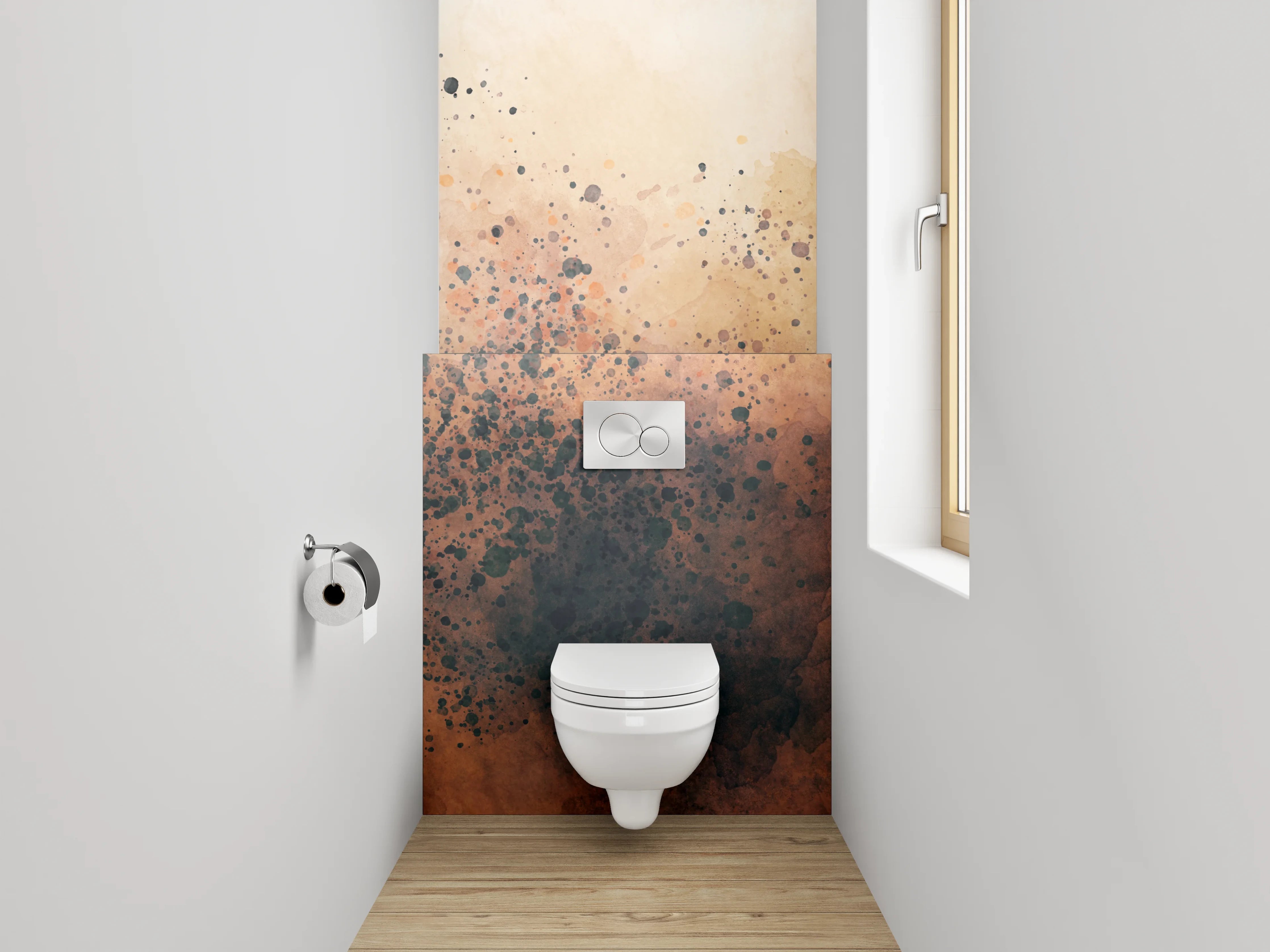 WC-Rückwand - Modernes Aquarell-Abstrakt in Braun- und Beigetönen