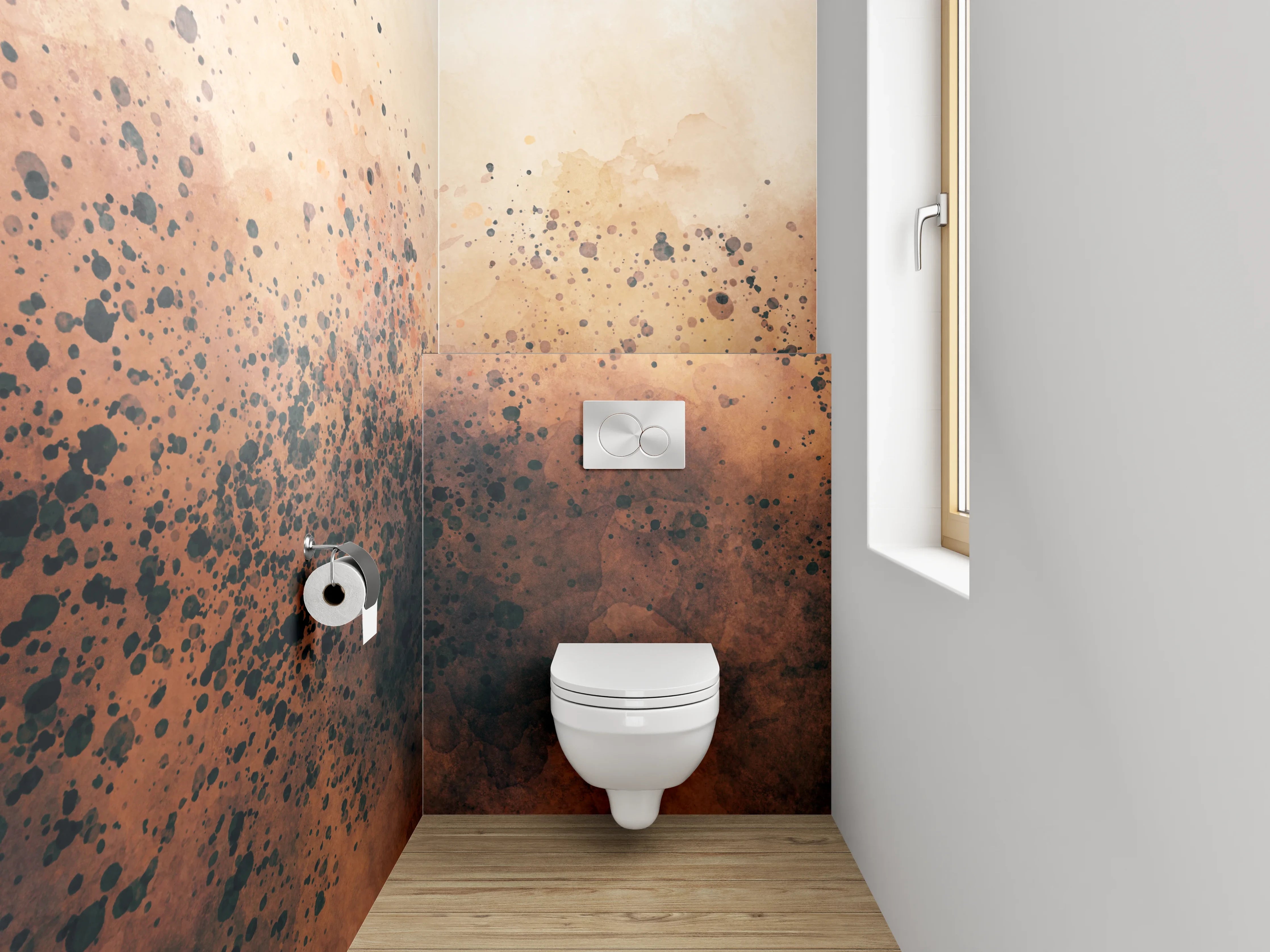 WC-Rückwand - Modernes Aquarell-Abstrakt in Braun- und Beigetönen