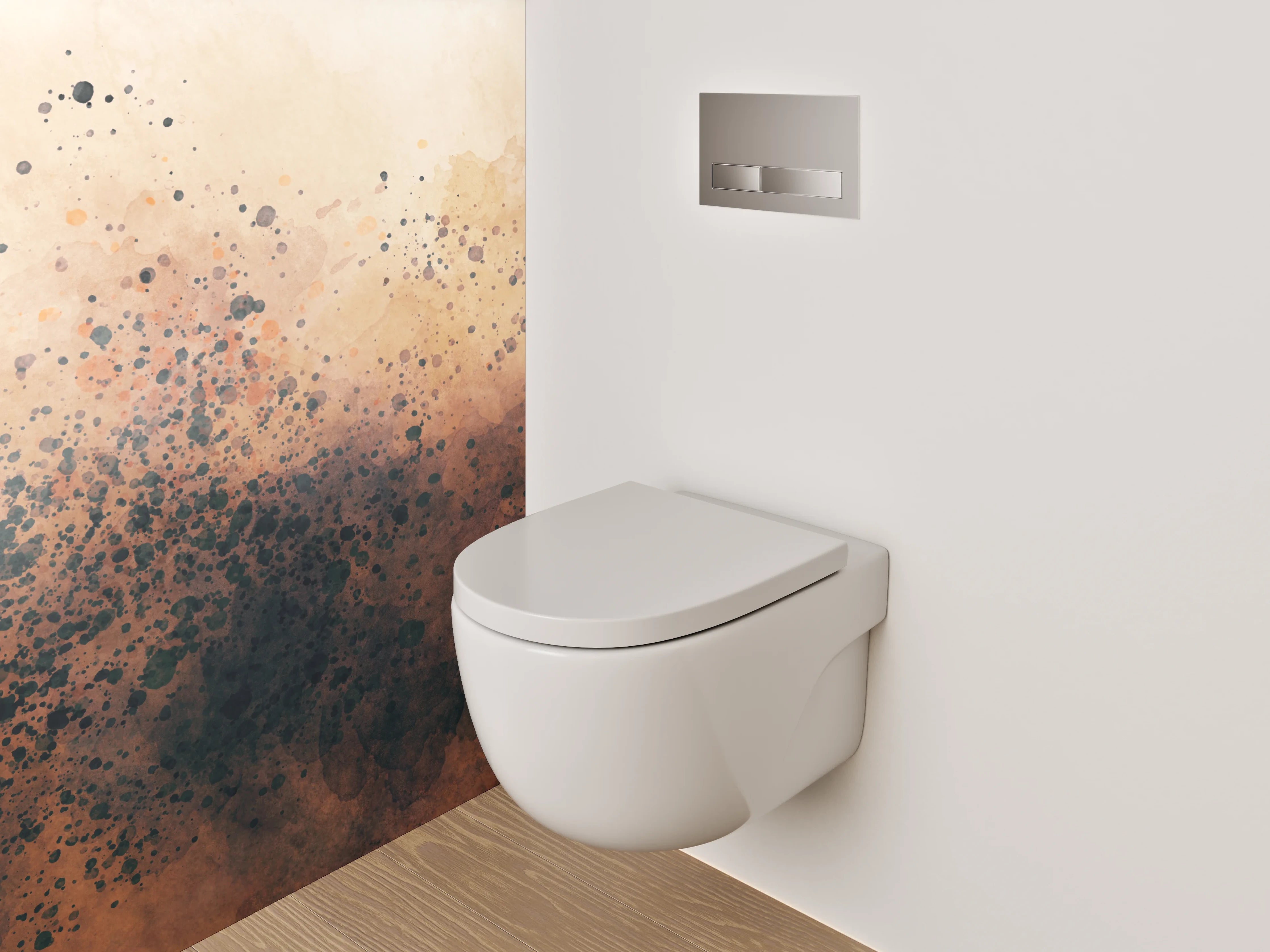 WC-Rückwand - Modernes Aquarell-Abstrakt in Braun- und Beigetönen