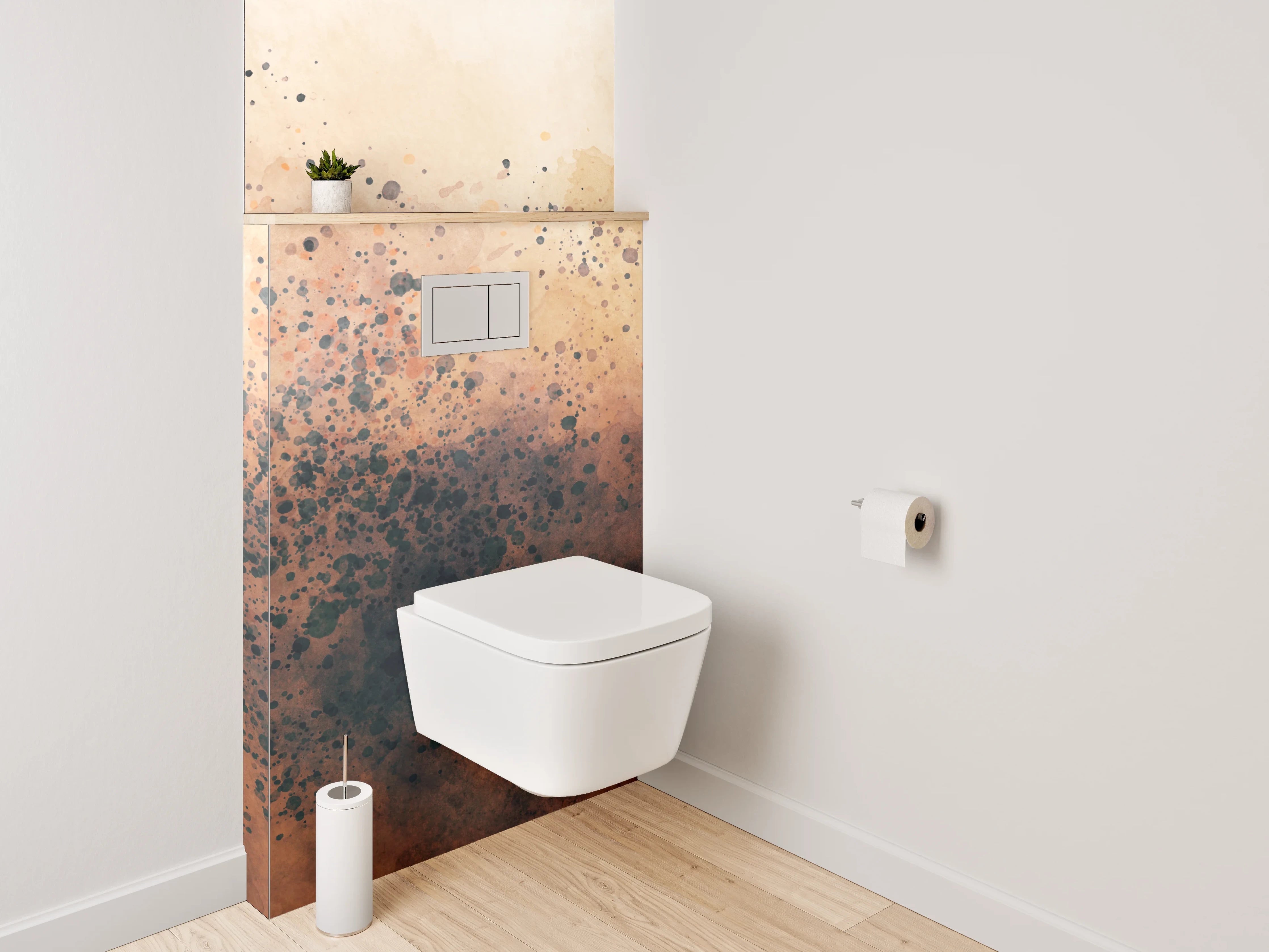 WC-Rückwand - Modernes Aquarell-Abstrakt in Braun- und Beigetönen